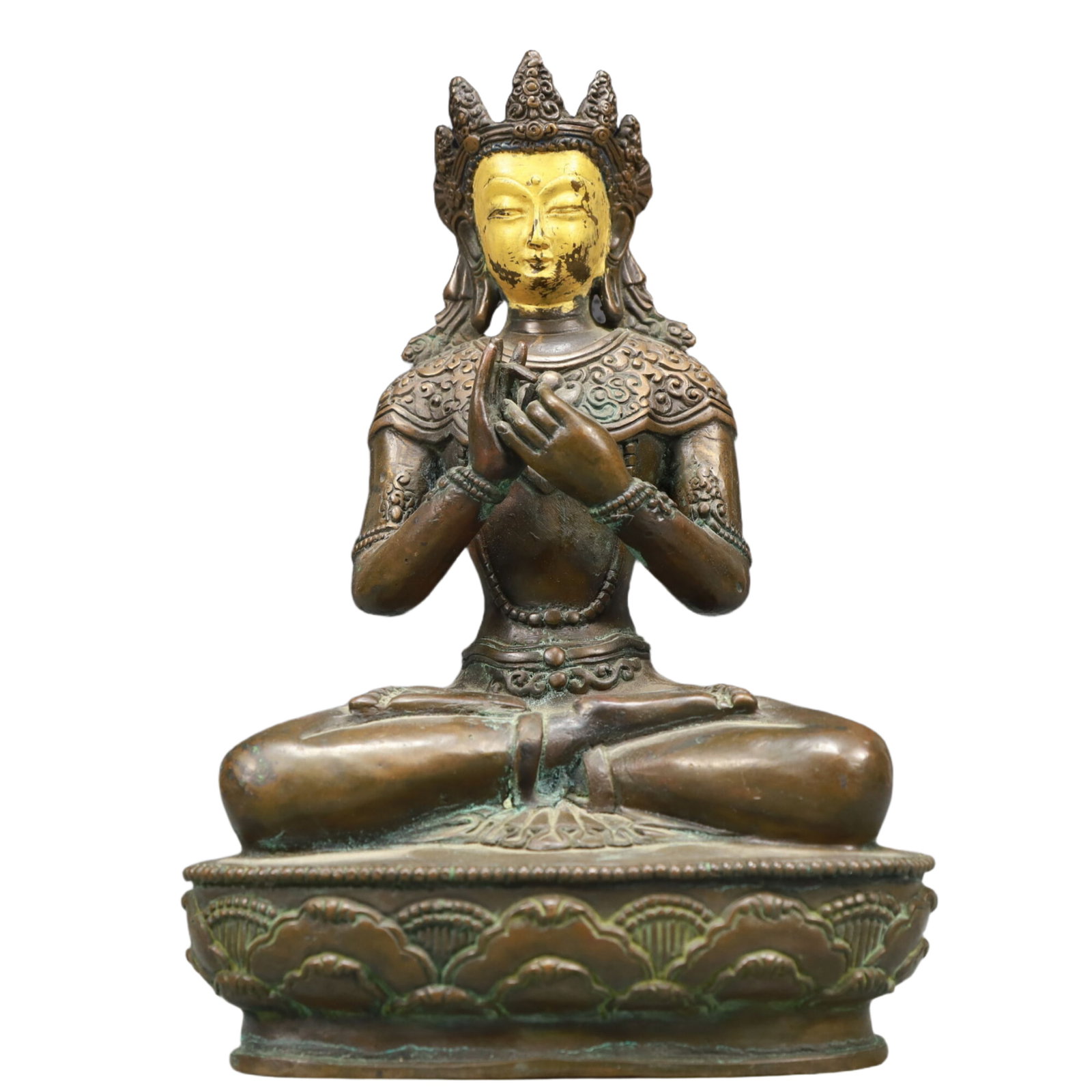 A Solemn Bronze Statue of Amitayus: A Solemn Bronze Statue of Amitayus,Qing Dynasty, China,Size:5.5inx3.5inx8.7in Weight:2100g 铜鎏金无量寿佛像,中国清代