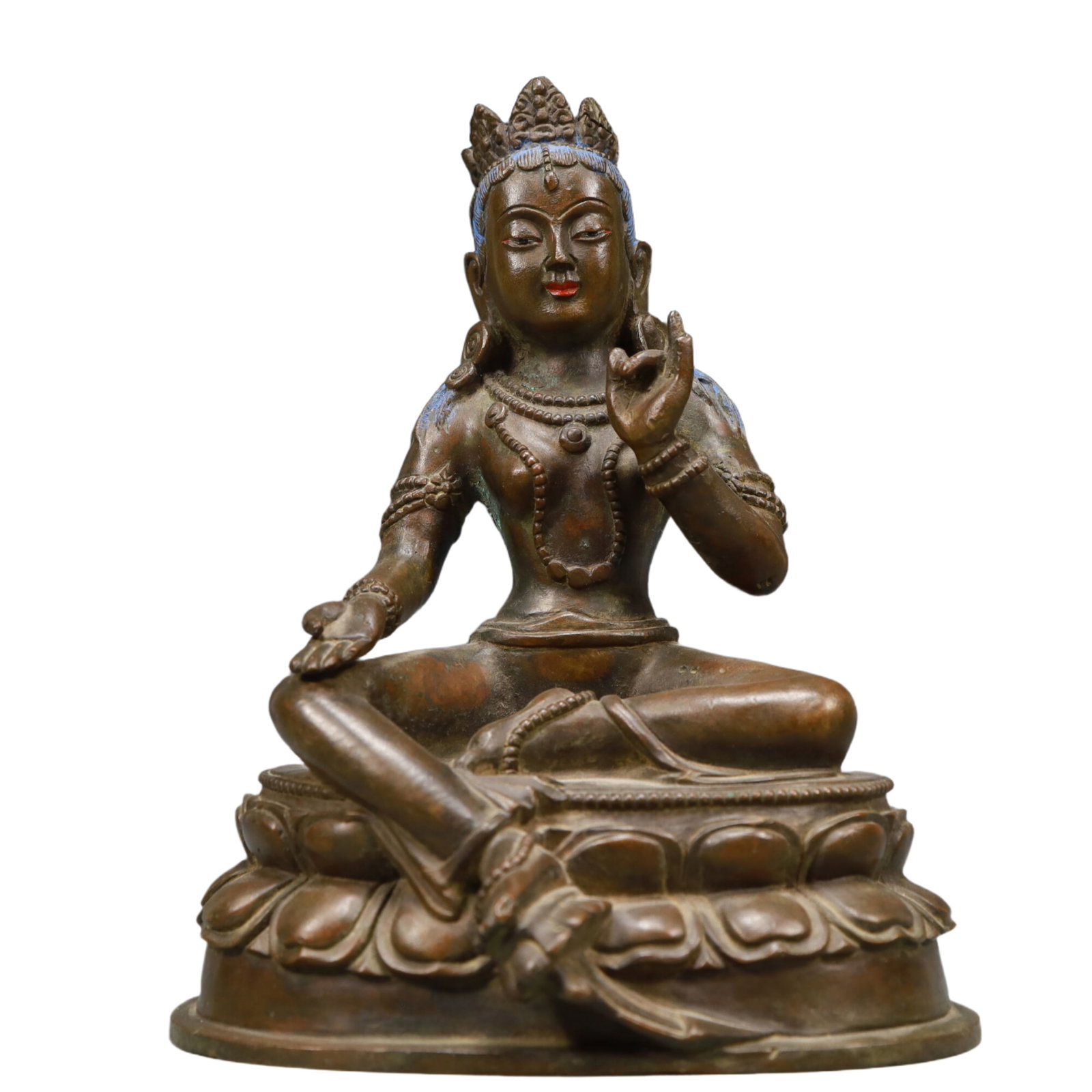 A Solemn Bronze Statue of Gautama’s Mother: A Solemn Bronze Statue of Gautama’s Mother,Qing Dynasty, China,Size:6.5inx5.1inx8.3in Weight:2500g 铜佛母像,中国清代