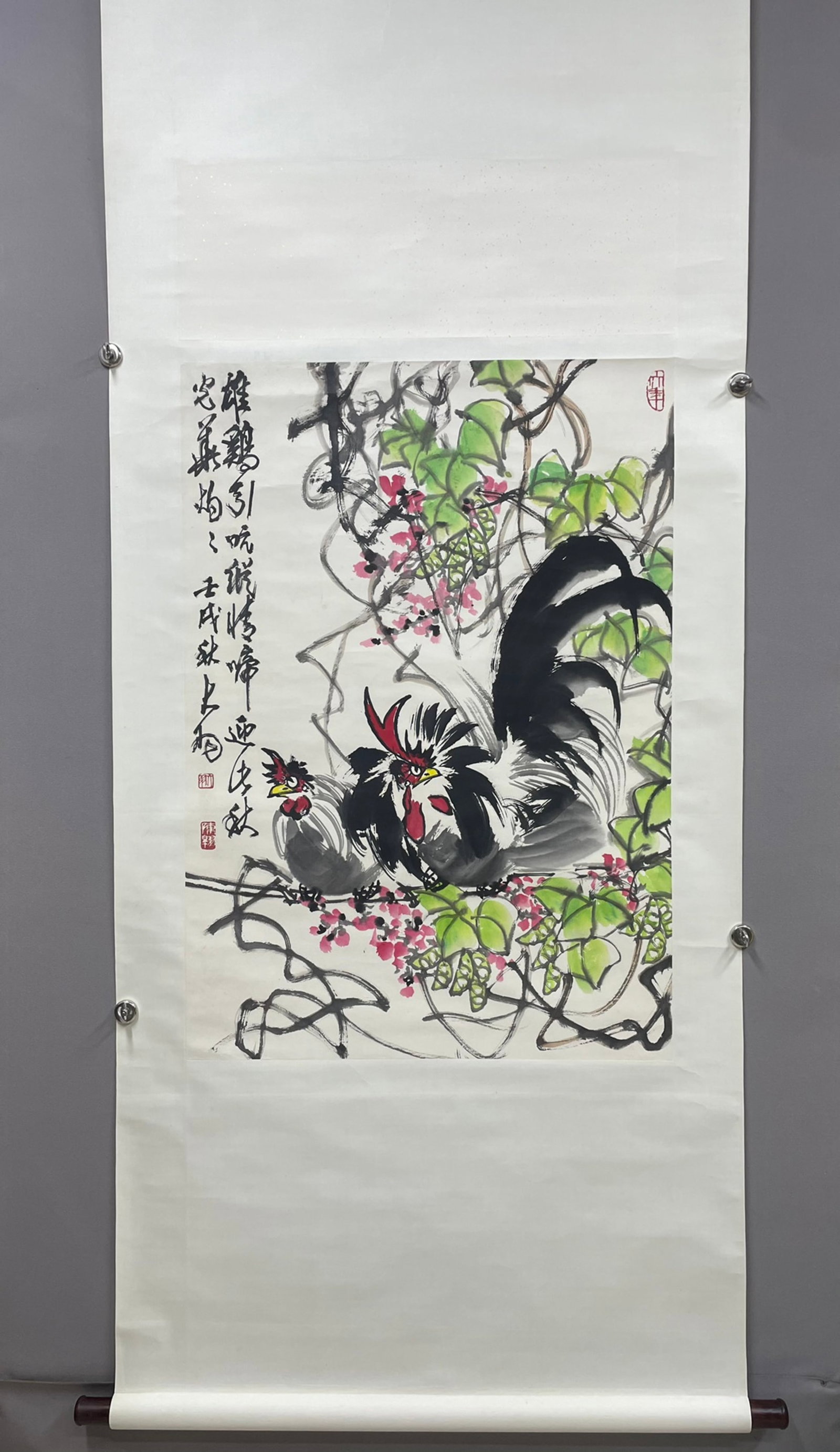 A Chinese Vertical Scroll Ink Painting of Rooster on Paper,Chen Dayu (1 of 8)