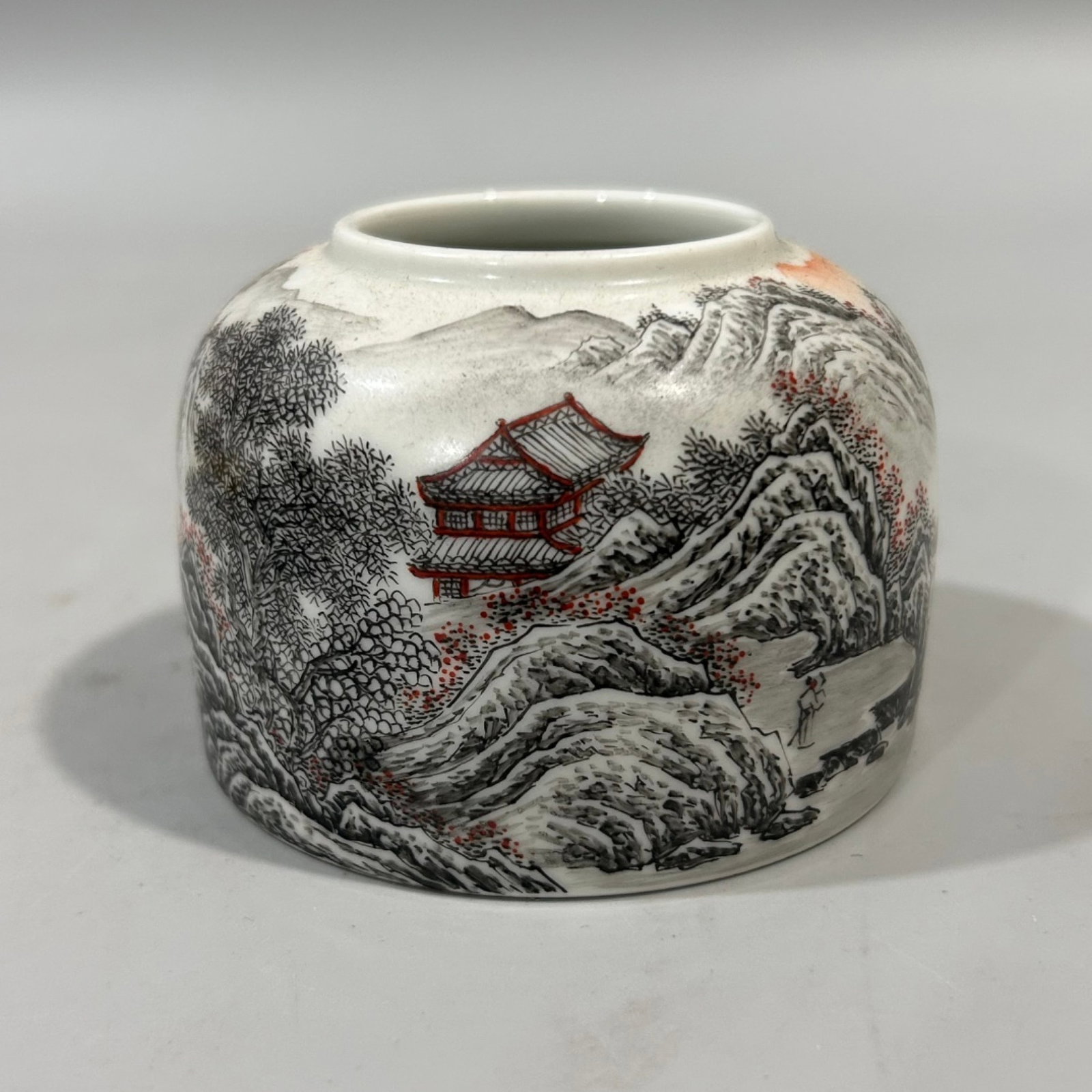 An Exquisite Ink Color Landscape and Figure Pattern Brush Washer: An Exquisite Ink Color Landscape and Figure Pattern Brush Washer,Qing Dynasty,China,Yongzheng Six-character Mark,Size:2.4inx2.8in