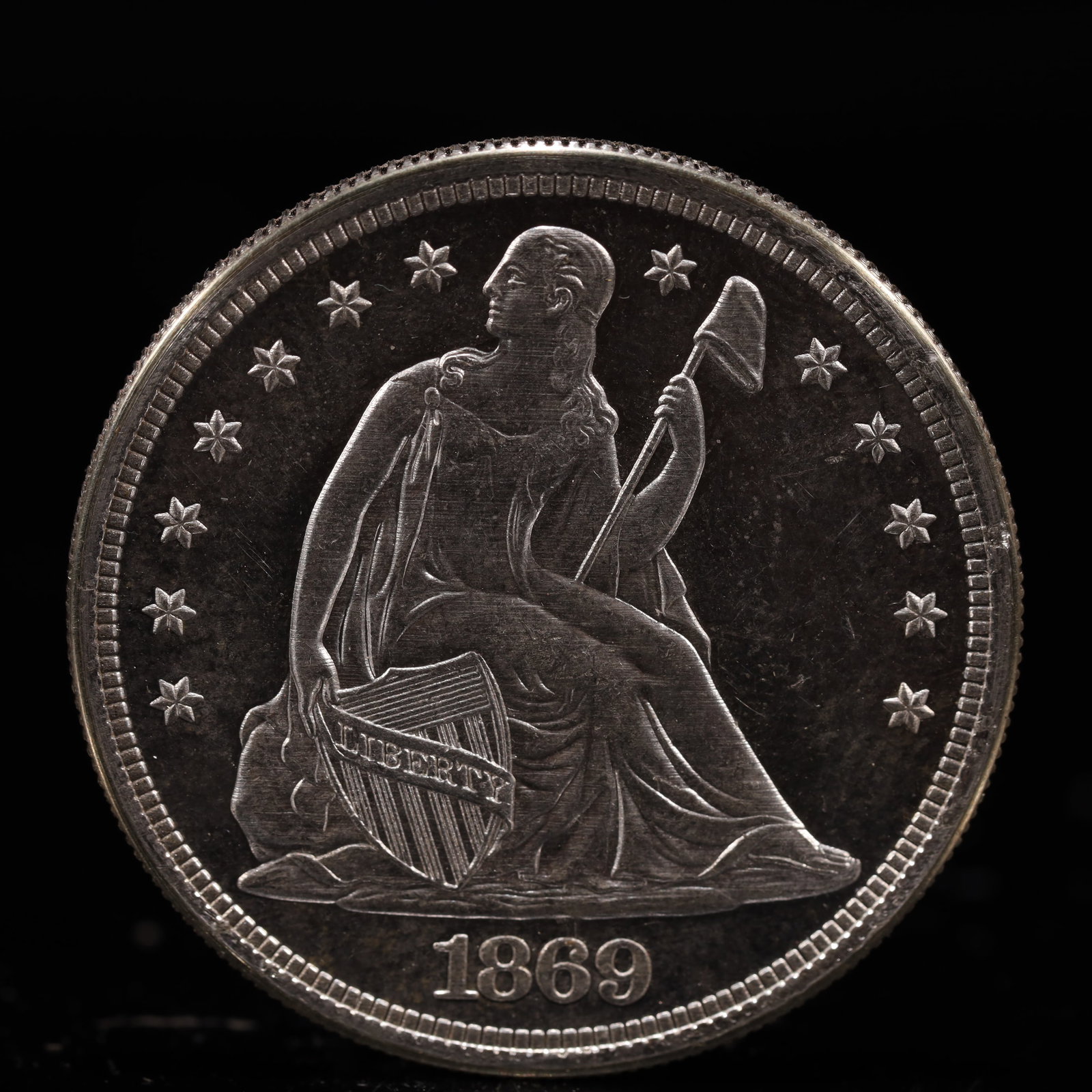 USA One Dollar 1869 Coin: American coin. IN GOD WE TRUST / LIBERTY / 1869 / UNITED STATES OF AMERICA / ONE DOL. Weight:26.9g.