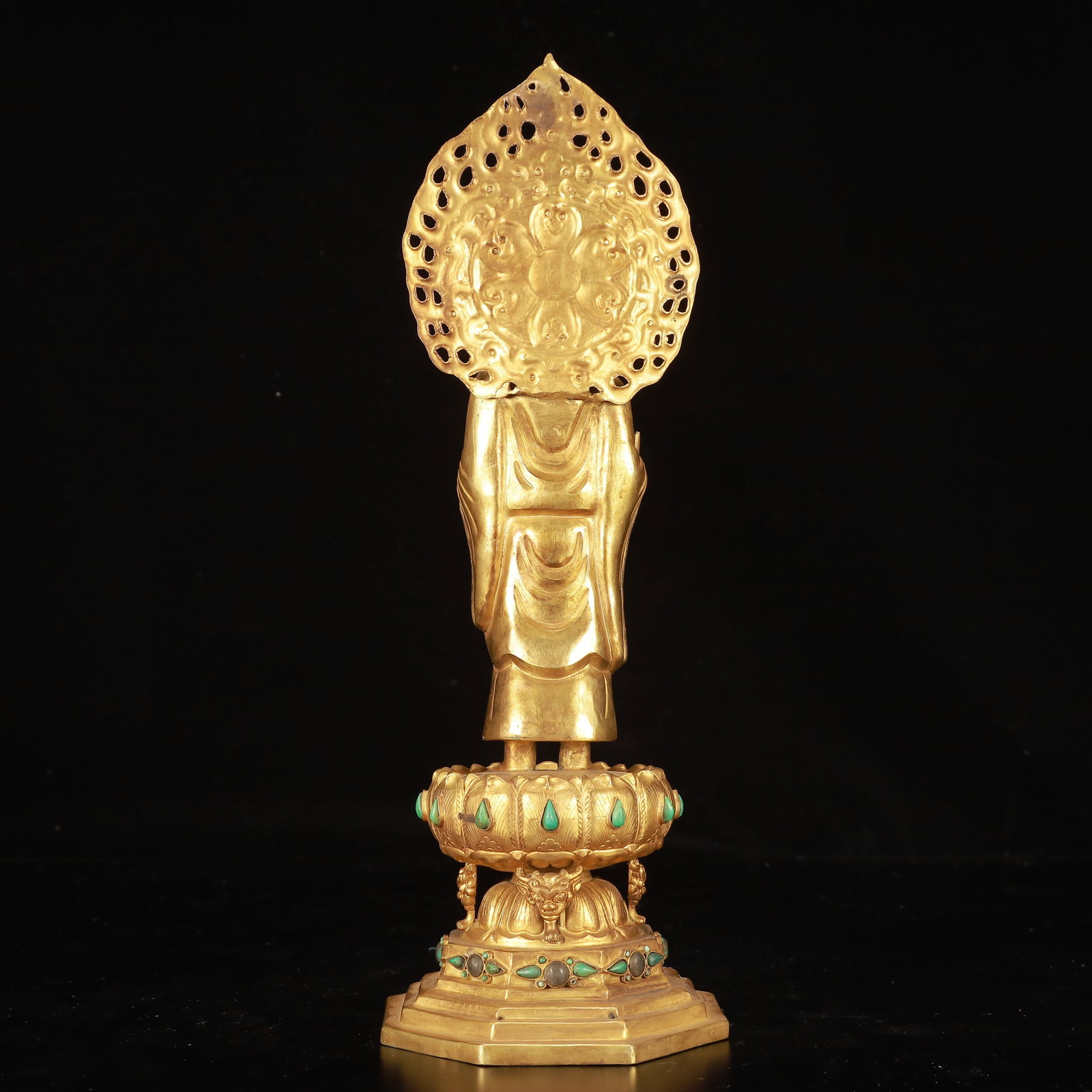 A Rare Gilt Bronze Buddha Statue,Inlaid Gems - 9