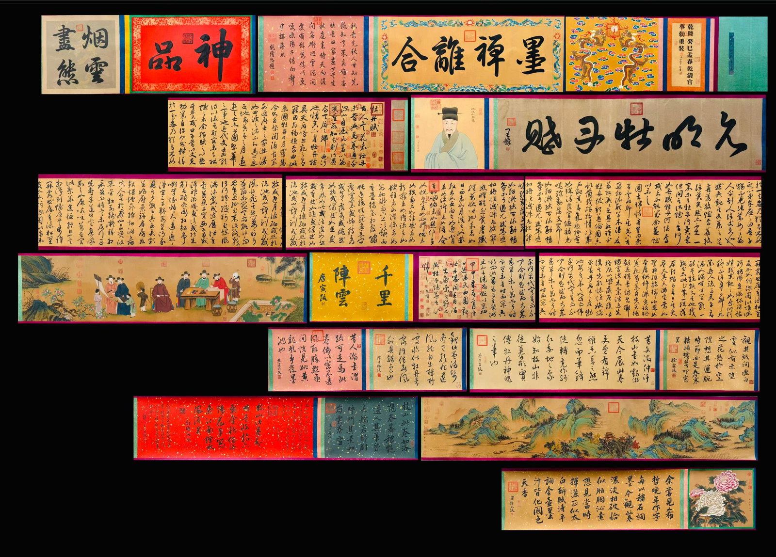 A Chinese Hand Scroll Ink Calligraphy on Silk,Zhu Yunming: A Chinese Hand Scroll Ink Calligraphy on Silk,Zhu Yunming,Size:(Without frame)307.1inx17.7in,(Total)1082.7in 一幅中国水墨绢本书法手