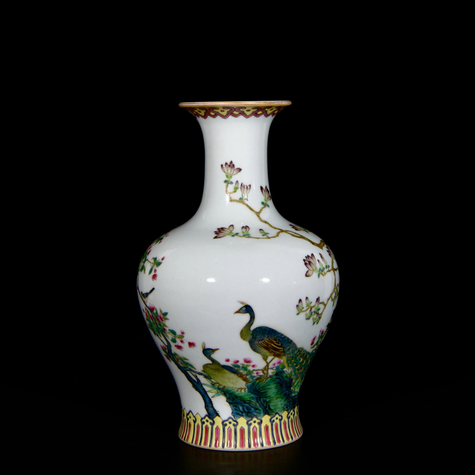 An Exquisite Enamel Flower and Bird Pattern Vase: An Exquisite Enamel Flower and Bird Pattern Vase,Qing Dynasty,China,Yongzheng Four-character Mark,Size:9.1inx5.9in 珐琅彩花鸟纹瓶,中国清