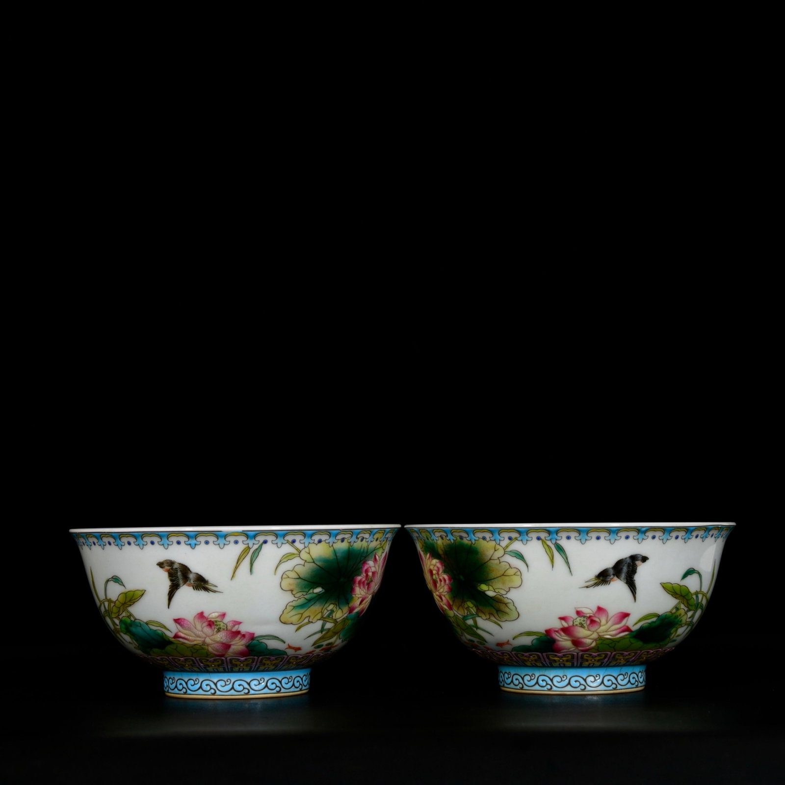 A Pair of Exquisite Enamel Flower and Bird Pattern Bowls,With Poem: A Pair of Exquisite Enamel Flower and Bird Pattern Bowls,With Poem,Qing Dynasty,China,Yongzheng Four-character Mark,Size:3inx5.9in 一对珐琅彩花鸟纹Ĵ