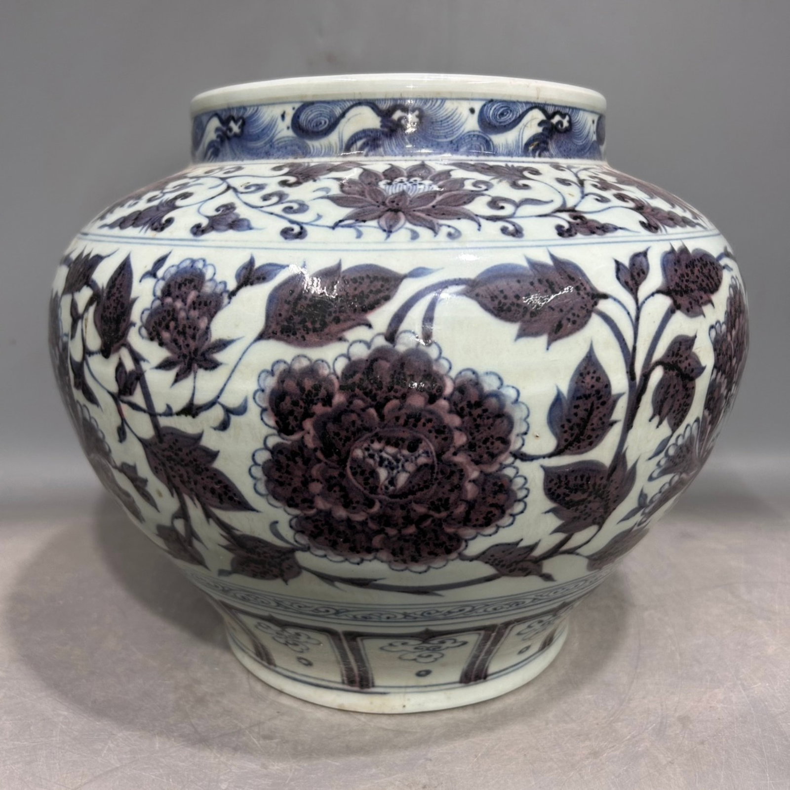 An Exquisite Blue and White Underglaze-Red Lotus Pattern Jar (1 of 7)