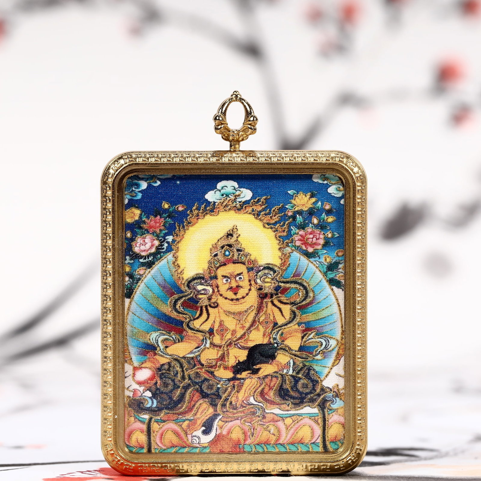 An Exquisite Painted Color Statue of Mammon Tangka: An Exquisite Painted Color Statue of Mammon Tangka,Size:2inx2.8in 彩绘财神像唐卡