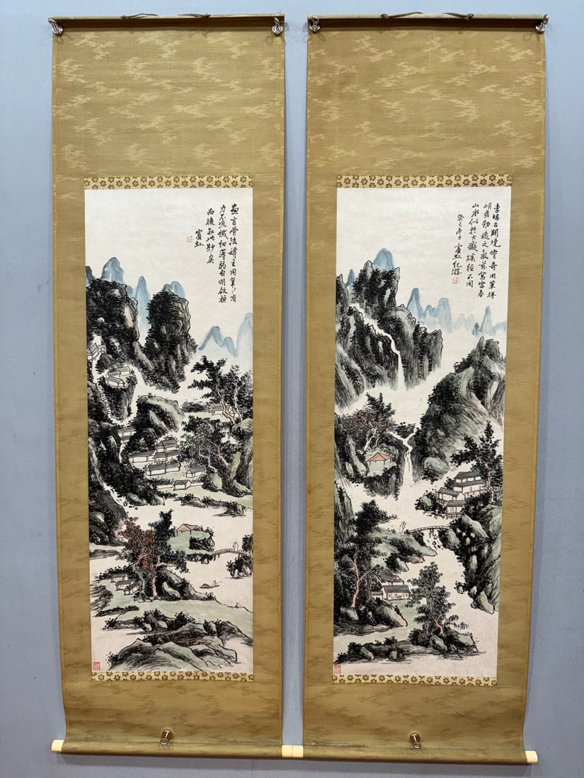 A Chinese Vertical Scroll Ink Painting of Landscape on Paper (1 of 12)