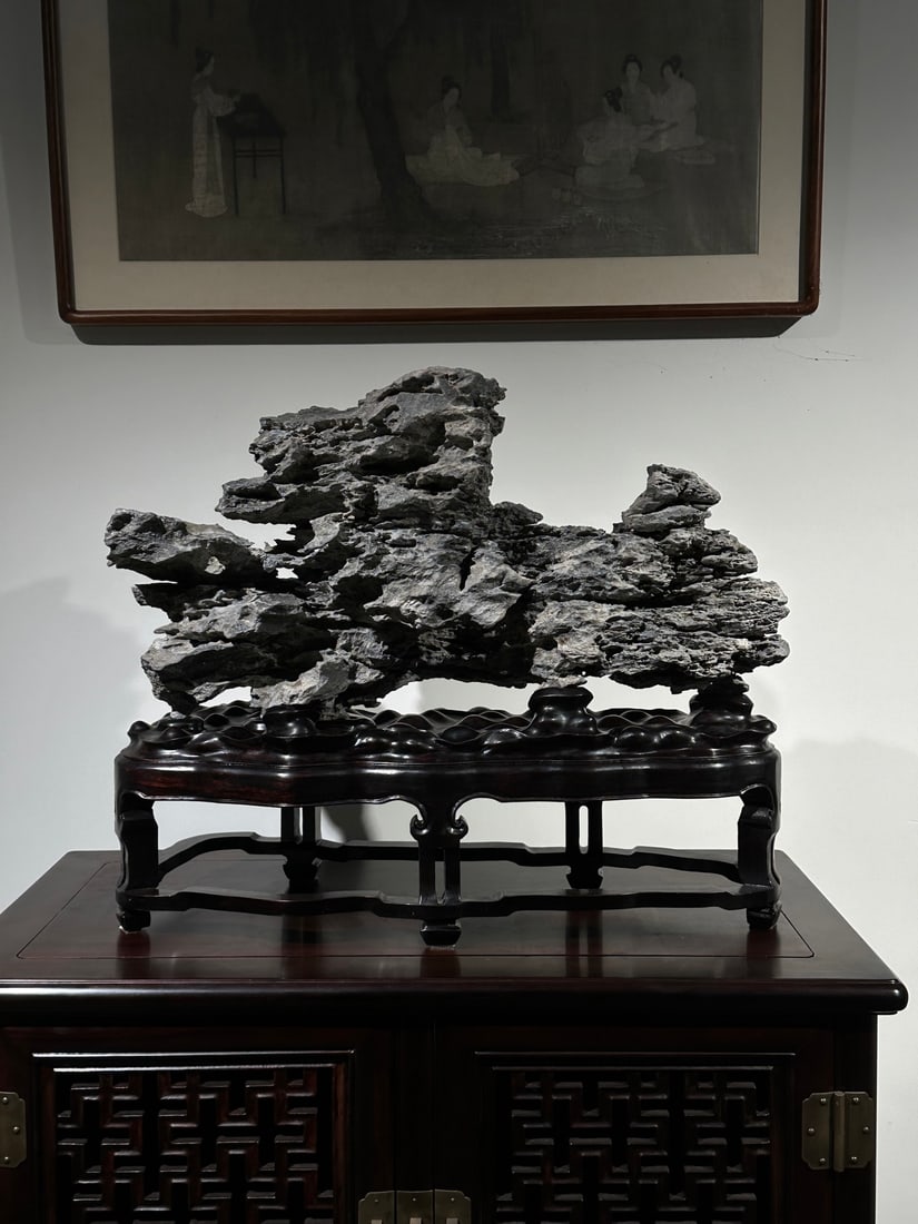 An Exquisite Ying Stone Ornament: An Exquisite Ying Stone Ornament Qing Dynasty, China Size:23.6inx18.1inx9.4in英石横峰摆件 中国清代 Size:60cmx46cmx24cm