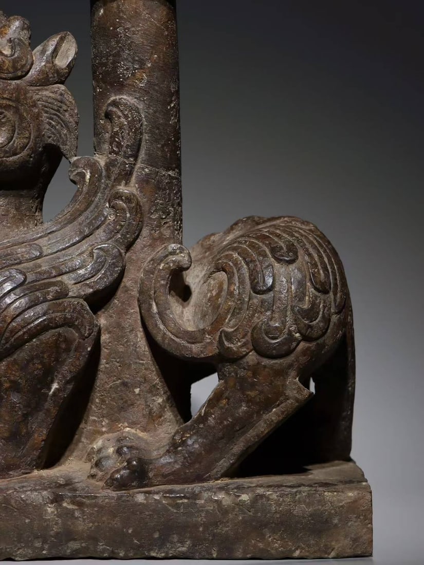 An Exquisite Limestone Auspicious Beast-Shaped Candlestick - 3