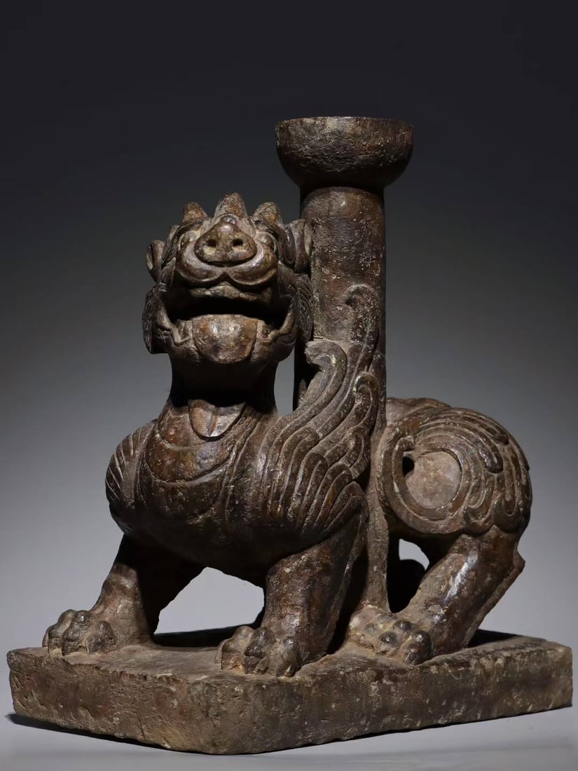 An Exquisite Limestone Auspicious Beast-Shaped Candlestick - 4