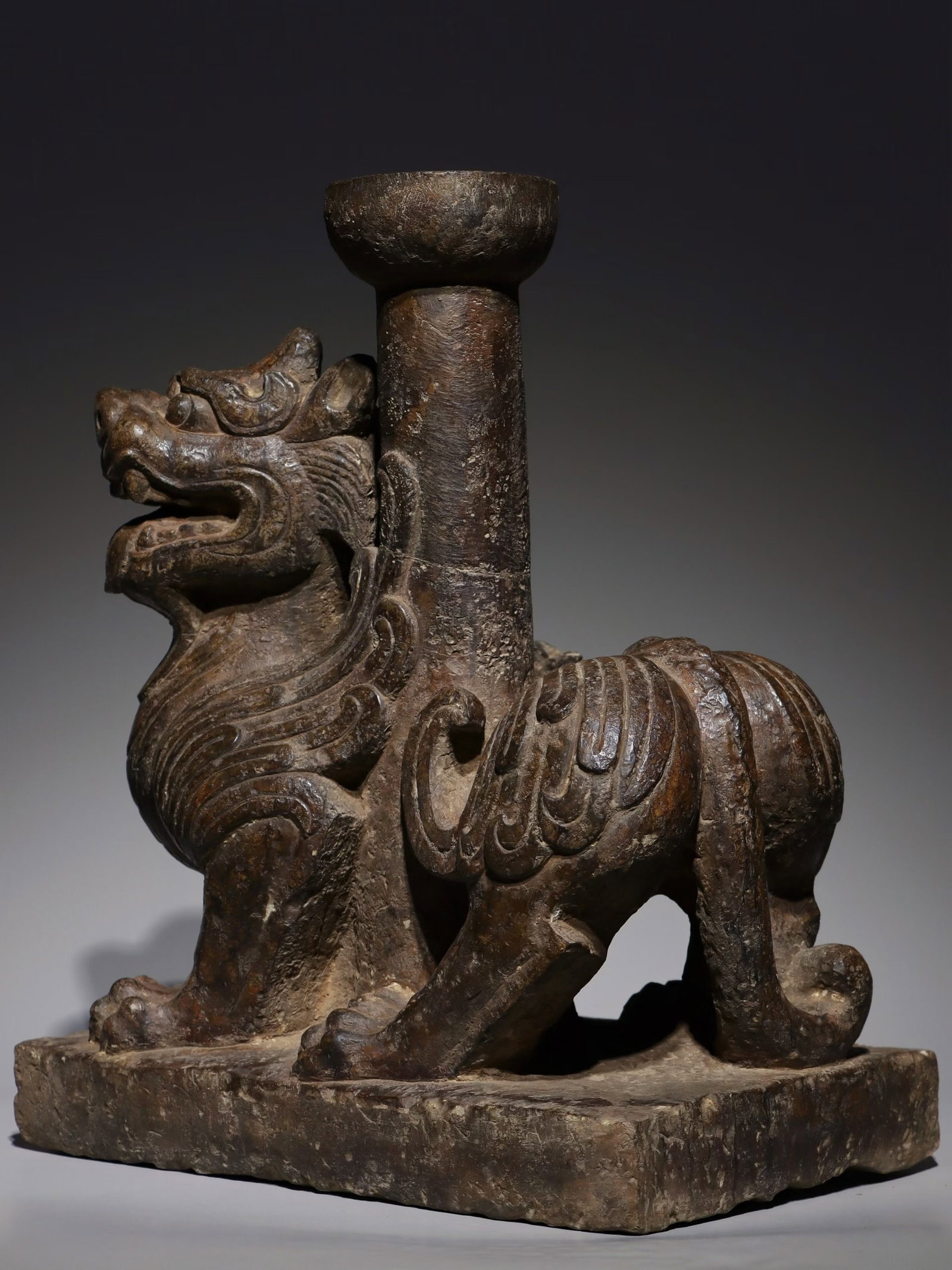 An Exquisite Limestone Auspicious Beast-Shaped Candlestick - 5