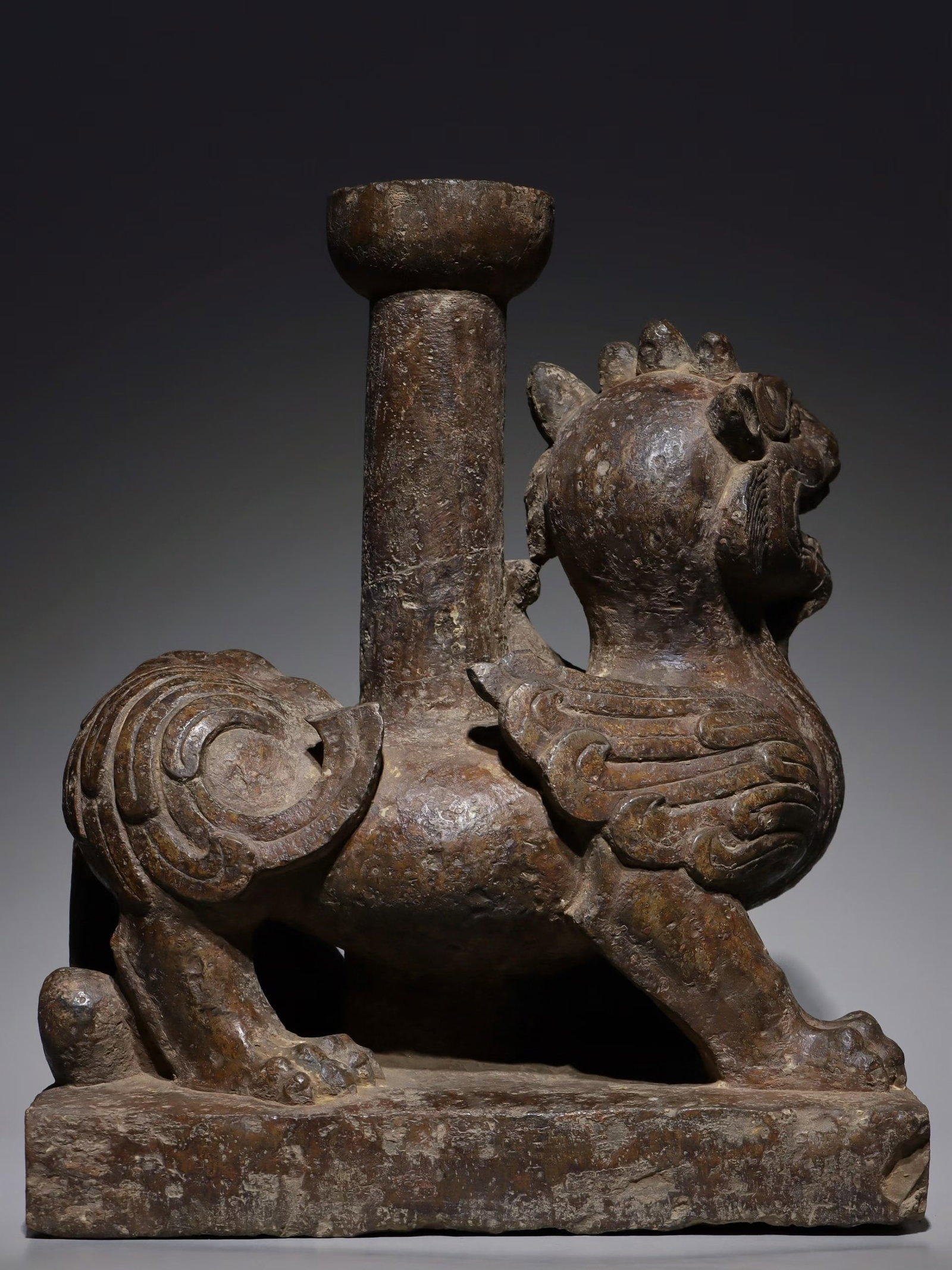 An Exquisite Limestone Auspicious Beast-Shaped Candlestick - 6