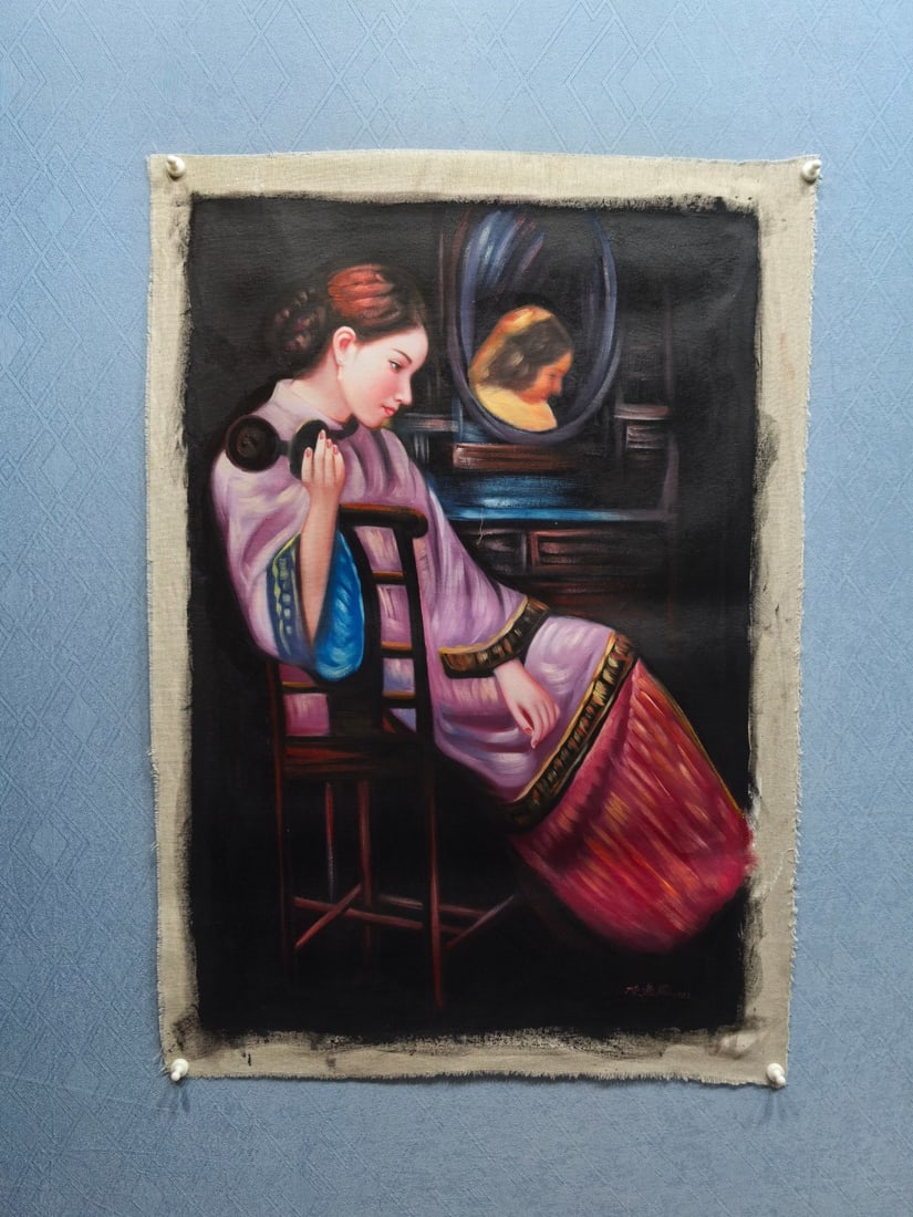 A Chinese Figure Oil Painting: A Chinese Figure Oil Painting Chen yifei Size:28.3inx39.8in陈逸飞人物 中国油画Size:72cmx101cm