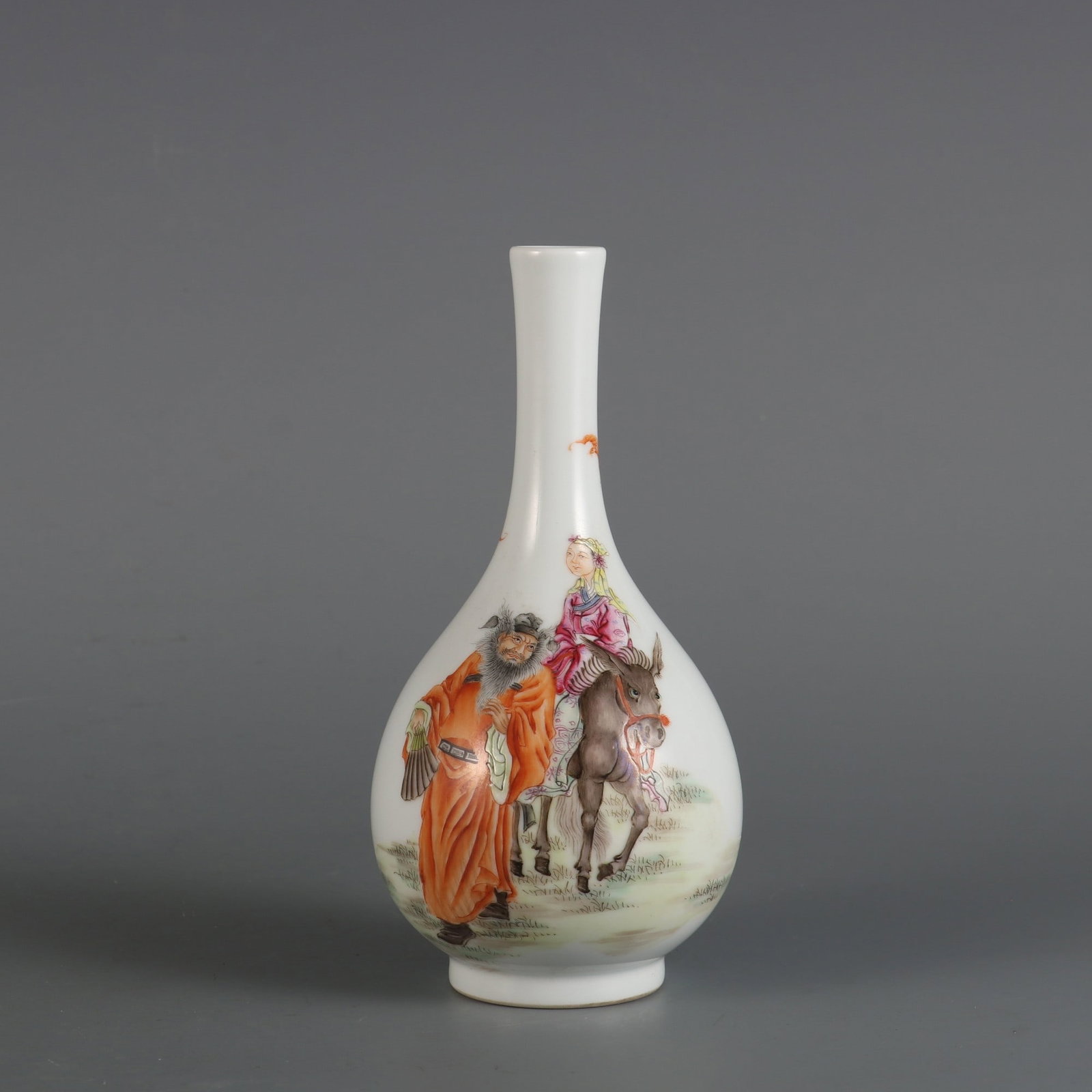 An Exquisite Famille-Rose Character and Story Pattern Vase: An Exquisite Famille-Rose Character and Story Pattern Vase Qing Dynasty, China Yongzheng Six-character Mark Size:6.3inx3.1in粉彩钟馗嫁妹胆瓶 中