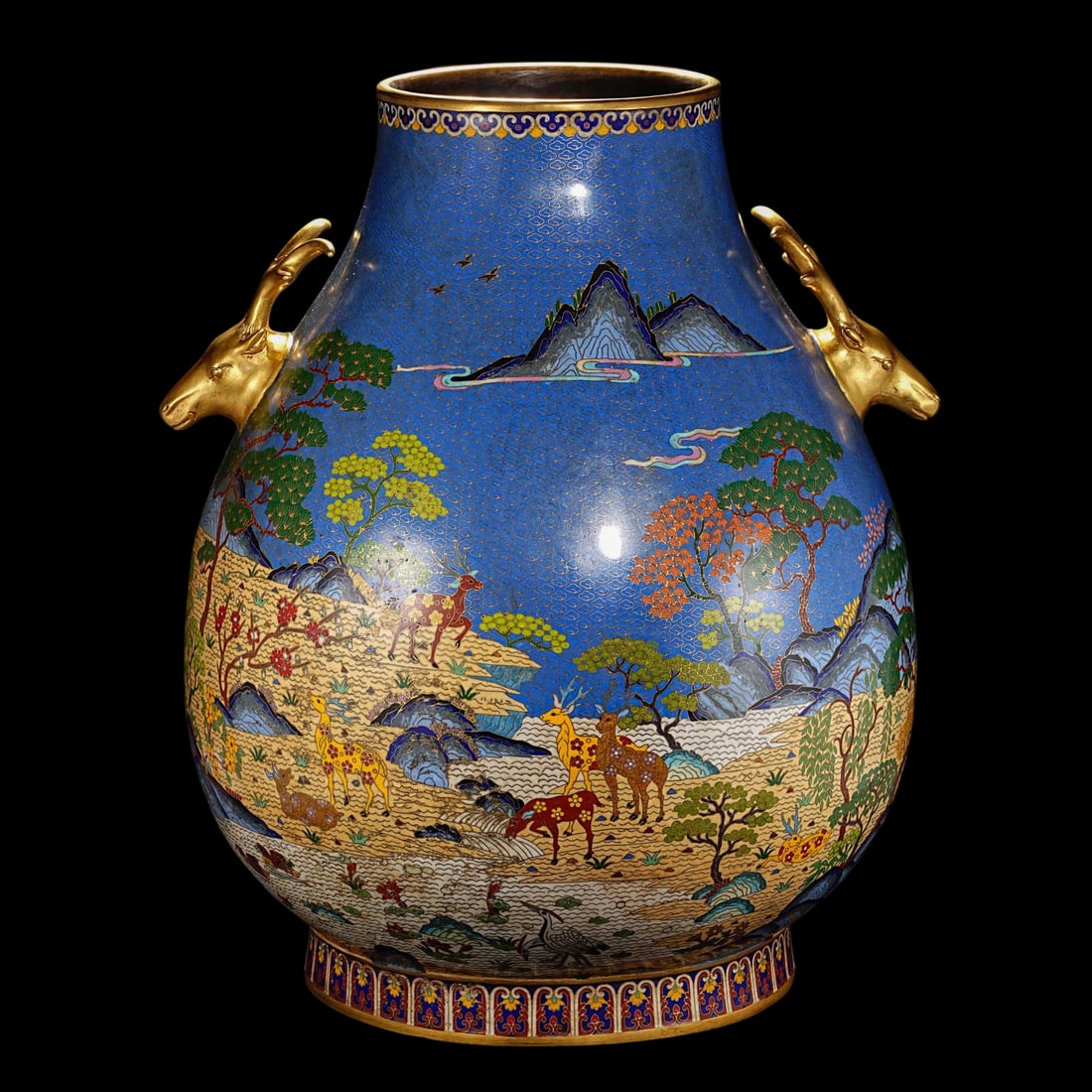 An Exquisite Cloisonne Sika Deer Pattern Flower and Bird Pattern Double-Ears Vase - 8