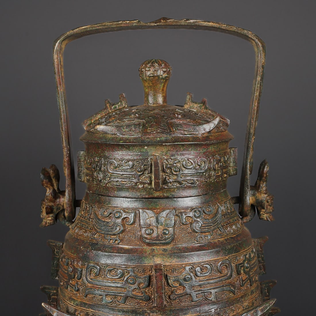 An Exquisite Bronze Beast-Face Pattern Double-Ears Vase - 2