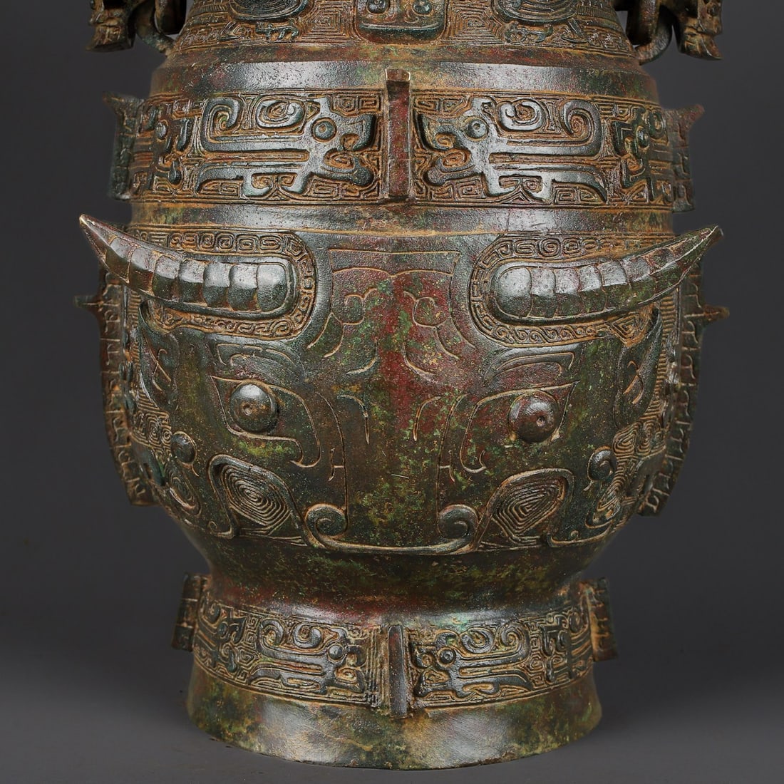 An Exquisite Bronze Beast-Face Pattern Double-Ears Vase - 3