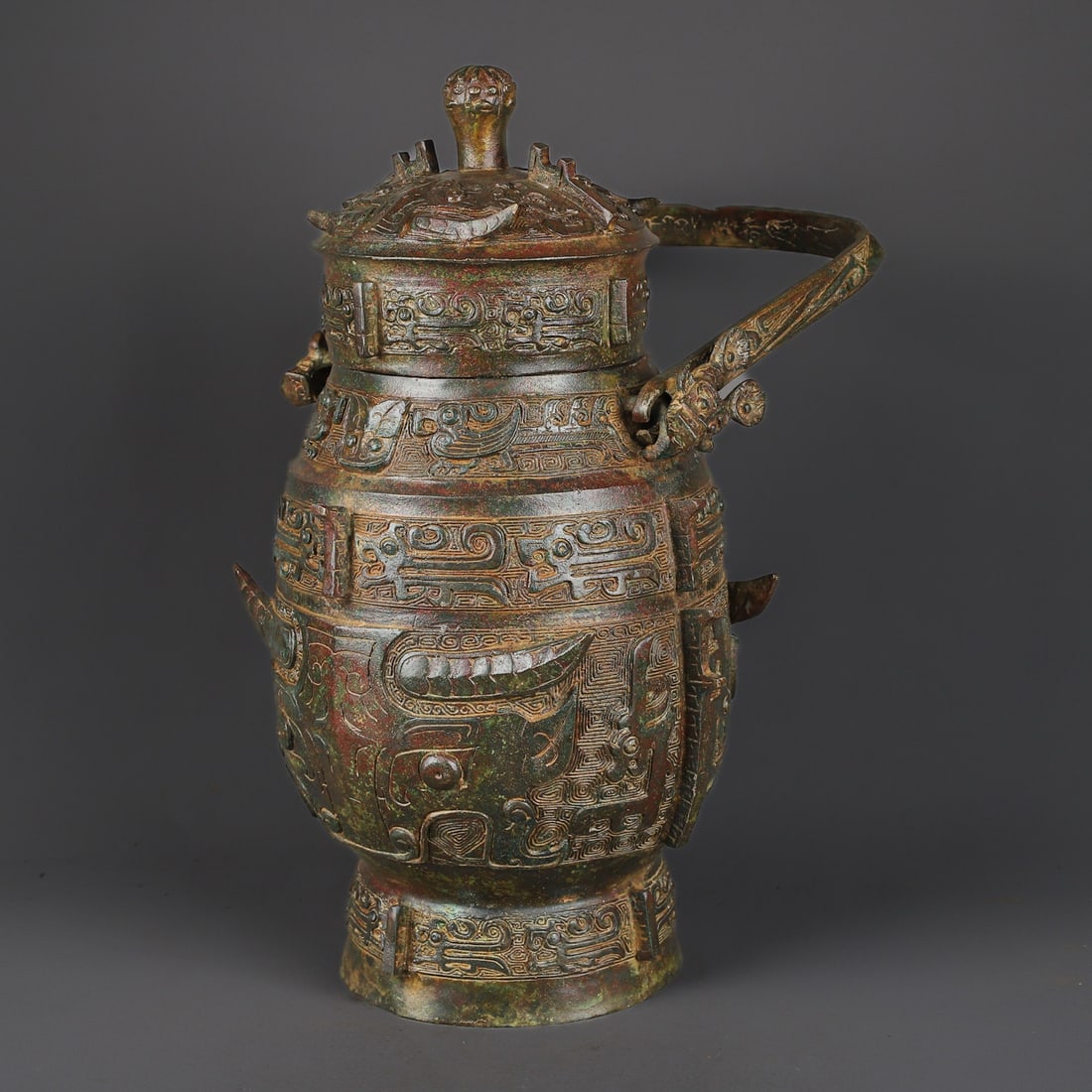 An Exquisite Bronze Beast-Face Pattern Double-Ears Vase - 4