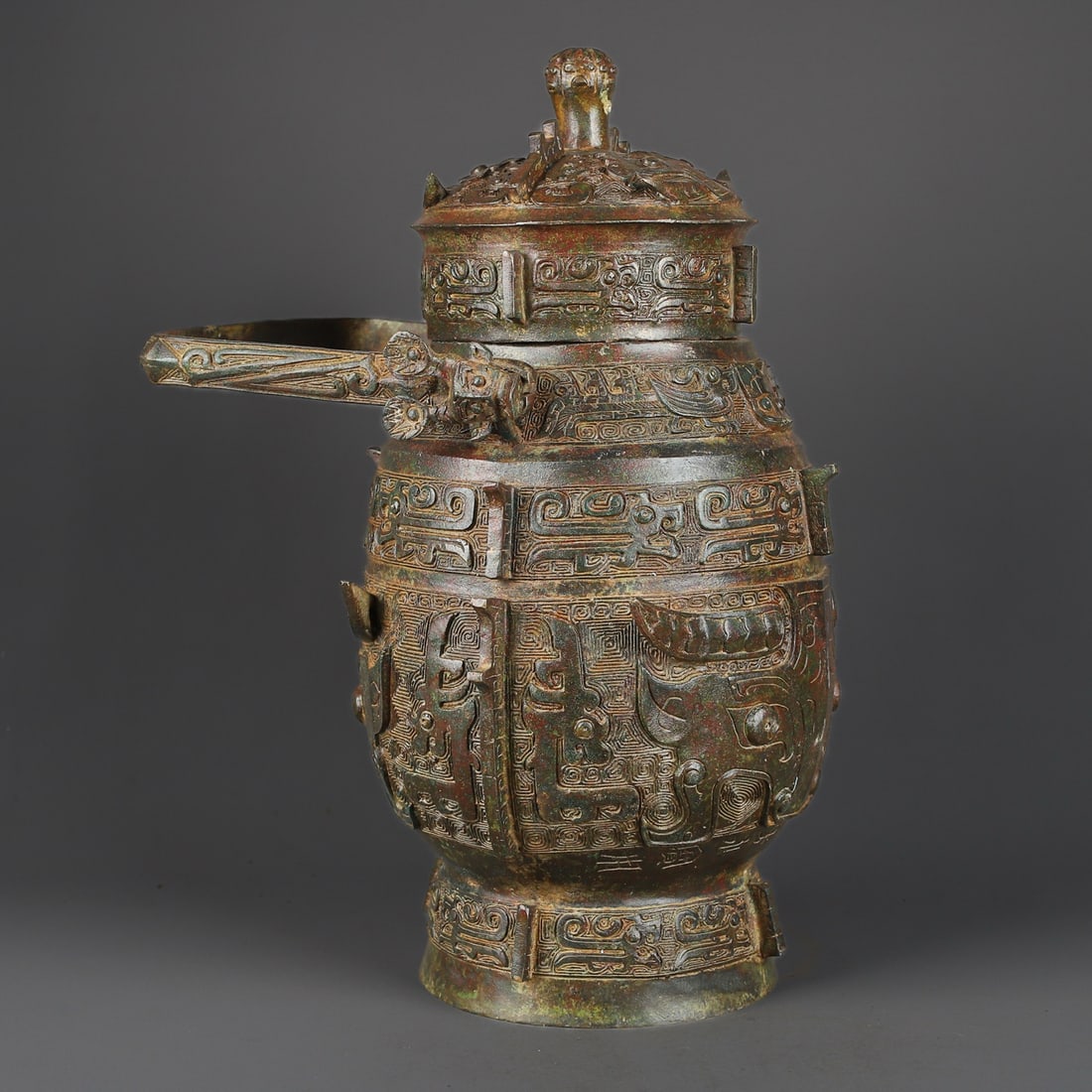 An Exquisite Bronze Beast-Face Pattern Double-Ears Vase - 5
