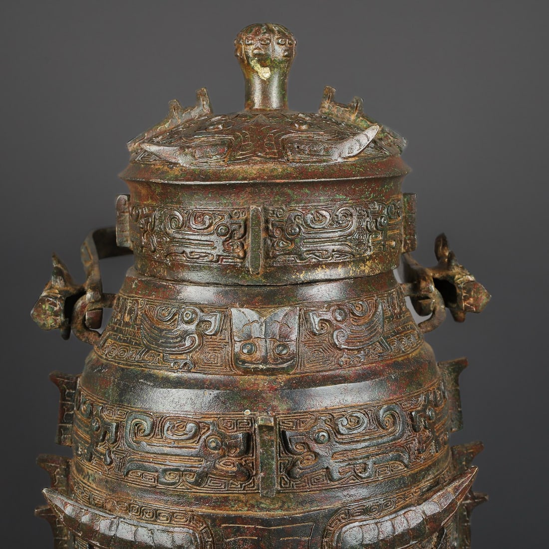 An Exquisite Bronze Beast-Face Pattern Double-Ears Vase - 7