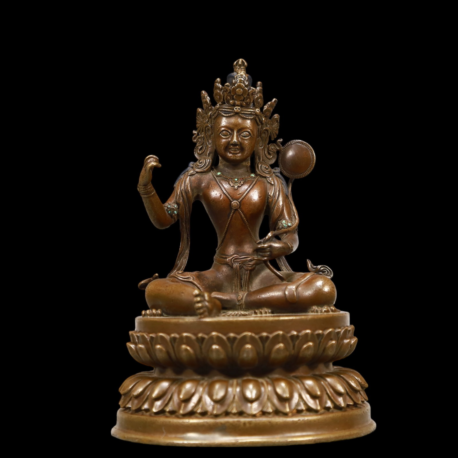 A Exquisite Coppery Statue of Tara: A Exquisite Coppery Statue of Tara Ming Dynasty, China Size:3.9inx5.5in Weight:850g铜度母 中国明代 Size:10cmx14cm Weight:850g
