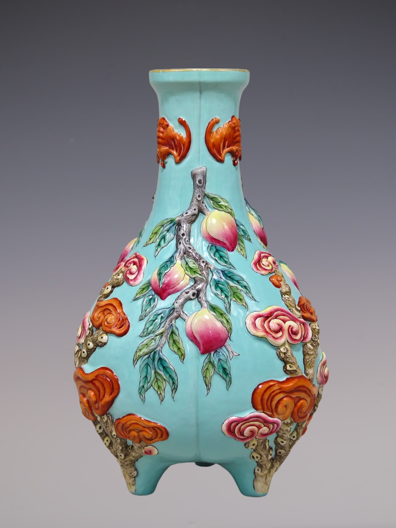 An Exquisite Famille-Rose Green Ground Bats and Peach Pattern Vase (1 of 7)