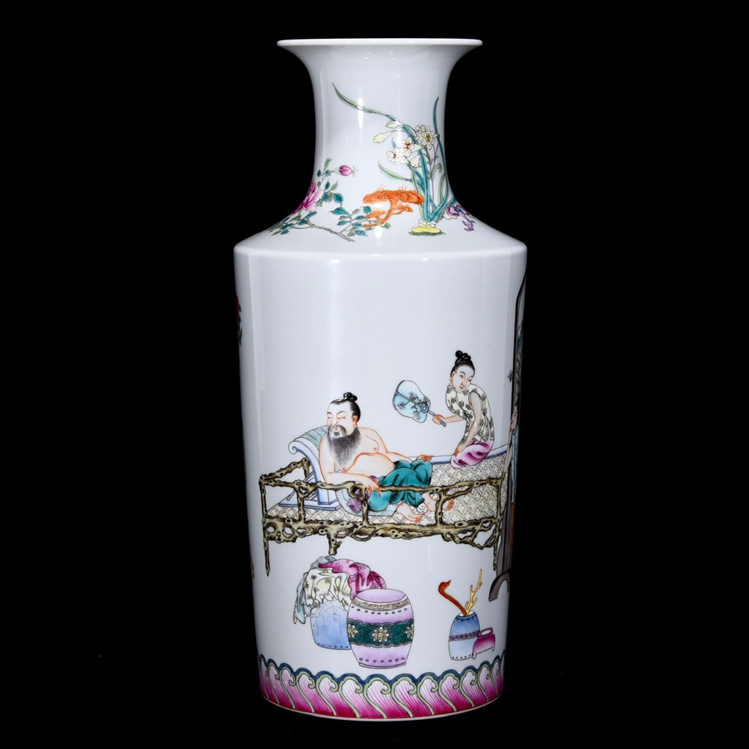 An Exquisite Famille-Rose Character and Story Pattern Vase: An Exquisite Famille-Rose Character and Story Pattern Vase Qing Dynasty, China Yongzheng Six-character Mark Size:13.2inx5.9in粉彩人物故事折肩瓶 &#