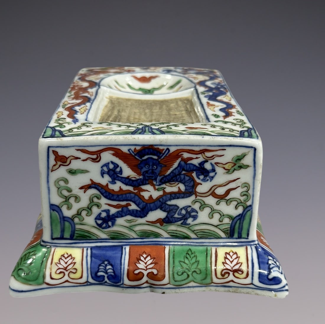 An Exquisite Wucai Dragon Pattern Seawater Pattern Inkstone - 2