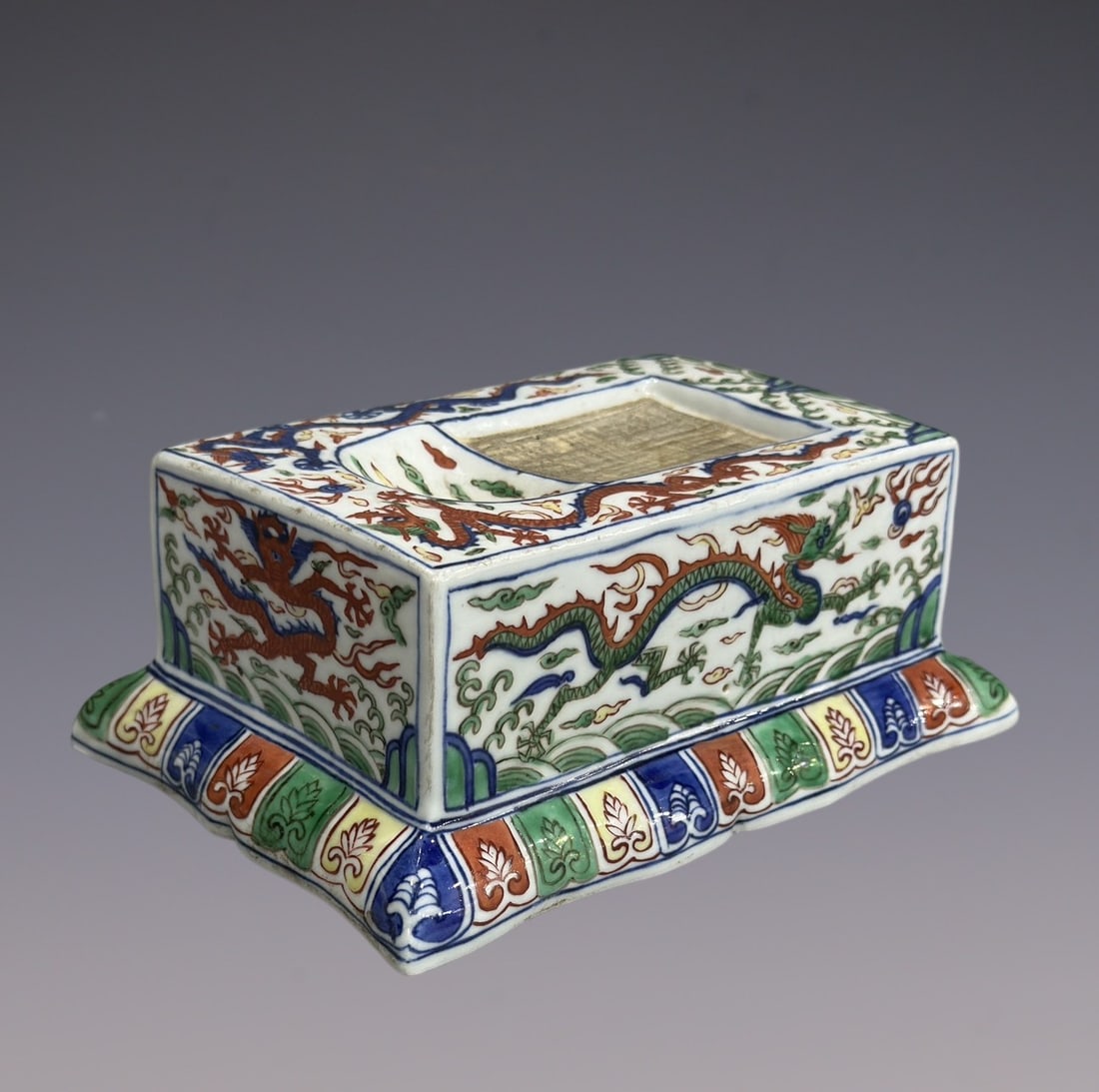 An Exquisite Wucai Dragon Pattern Seawater Pattern Inkstone - 5