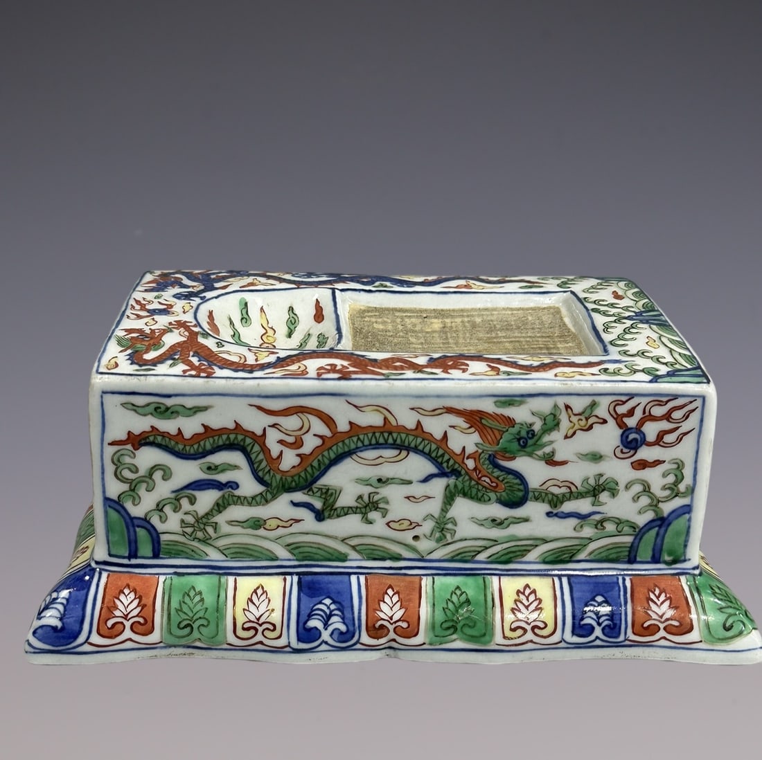 An Exquisite Wucai Dragon Pattern Seawater Pattern Inkstone - 6