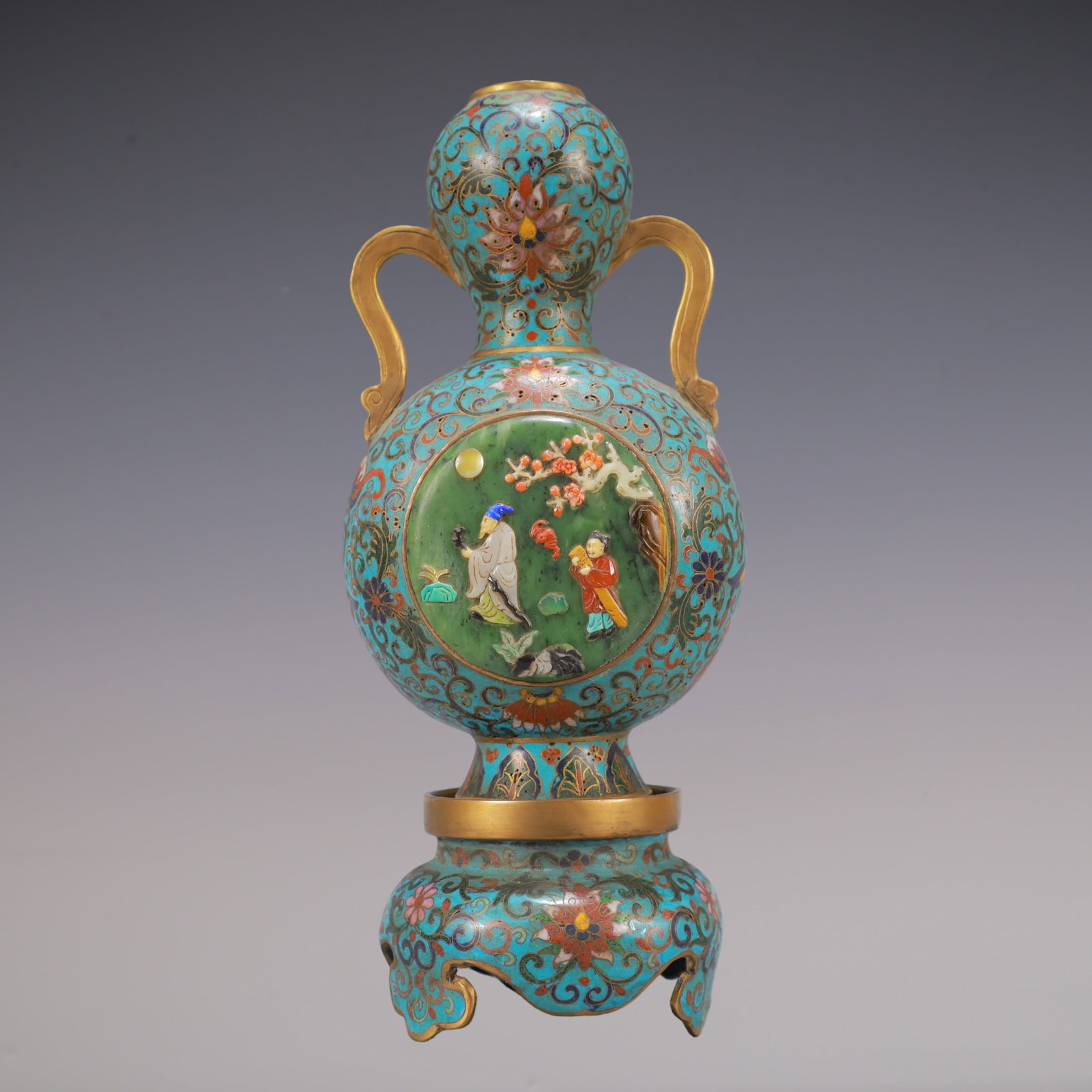 A Exquisite A pair of Cloisonne Lotus Pattern Character and Story Pattern Double-Ears Vase - 2