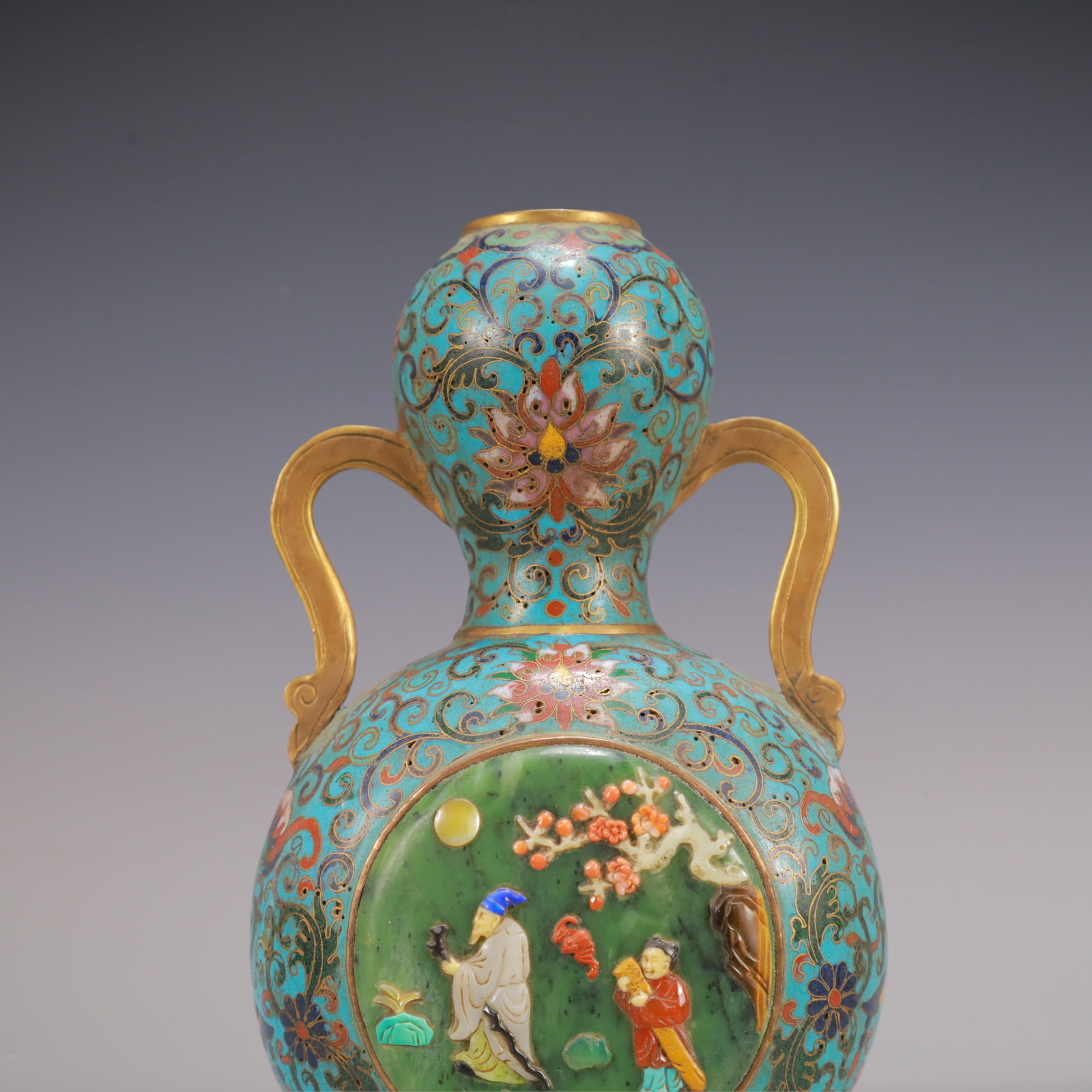 A Exquisite A pair of Cloisonne Lotus Pattern Character and Story Pattern Double-Ears Vase - 3