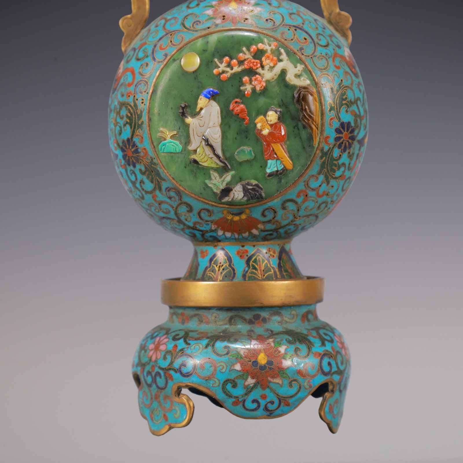 A Exquisite A pair of Cloisonne Lotus Pattern Character and Story Pattern Double-Ears Vase - 4