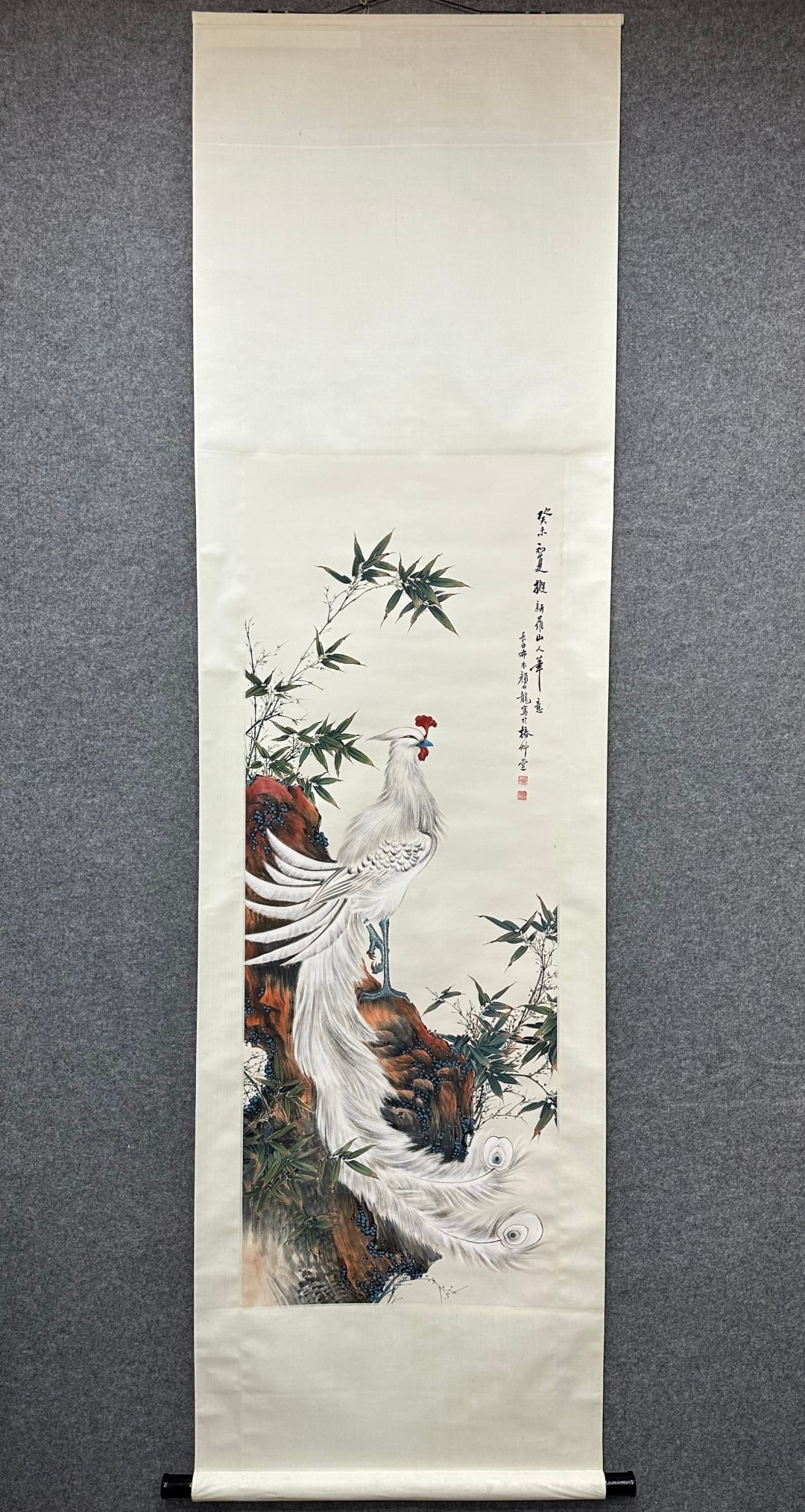 A Chinese Vertical Scroll Ink Painting of Flower and Bird on Paper (1 of 9)