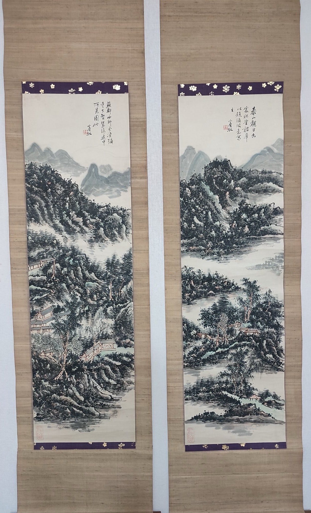 A Chinese Vertical Scroll Ink Painting of Landscape on Paper (1 of 6)