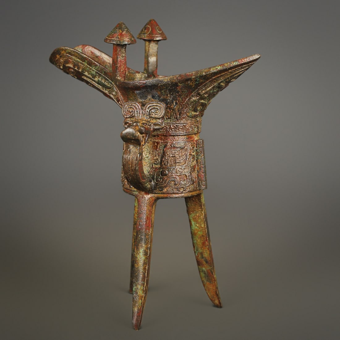 An Exquisite Bronze Beast-Face Pattern Goblet - 2