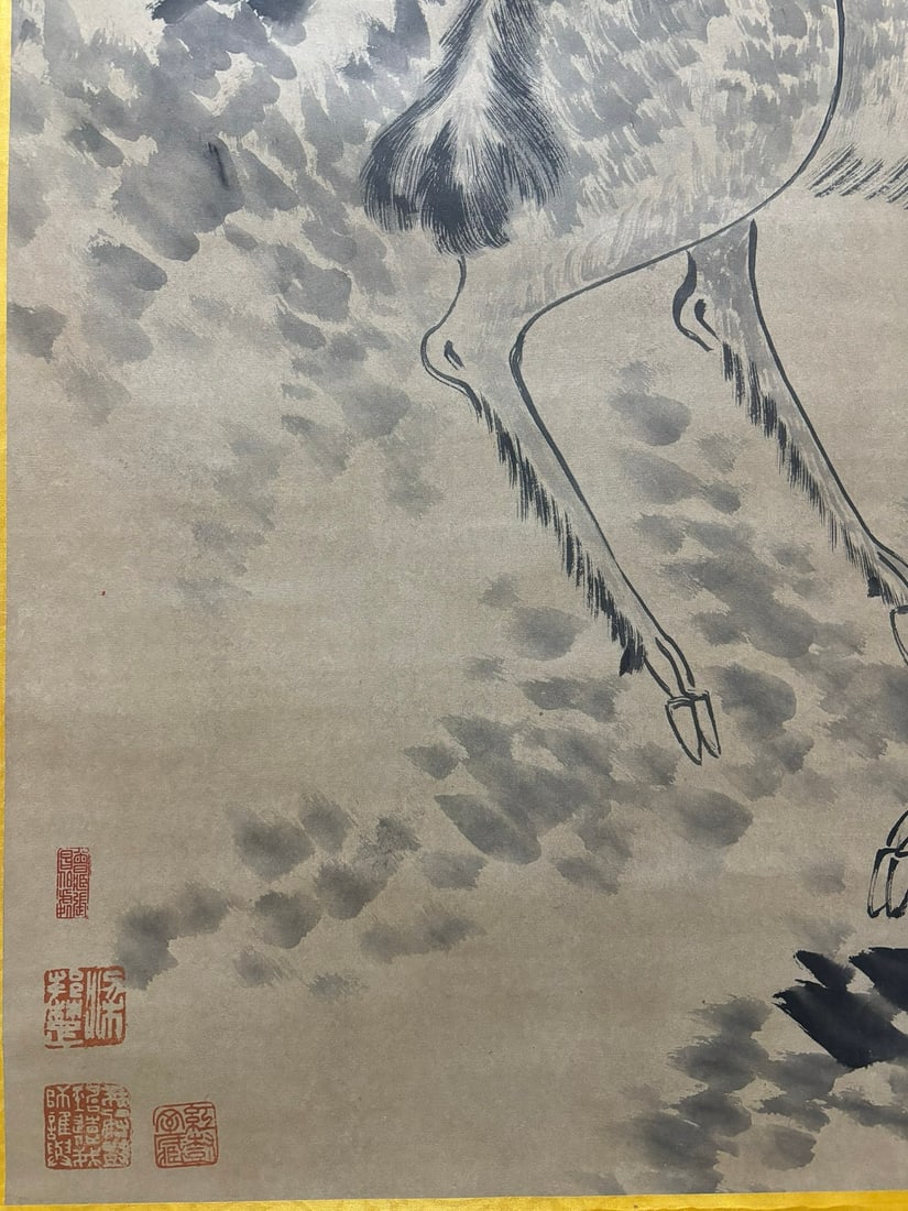 A Chinese Vertical Scroll Ink Painting of Deer on Paper - 7