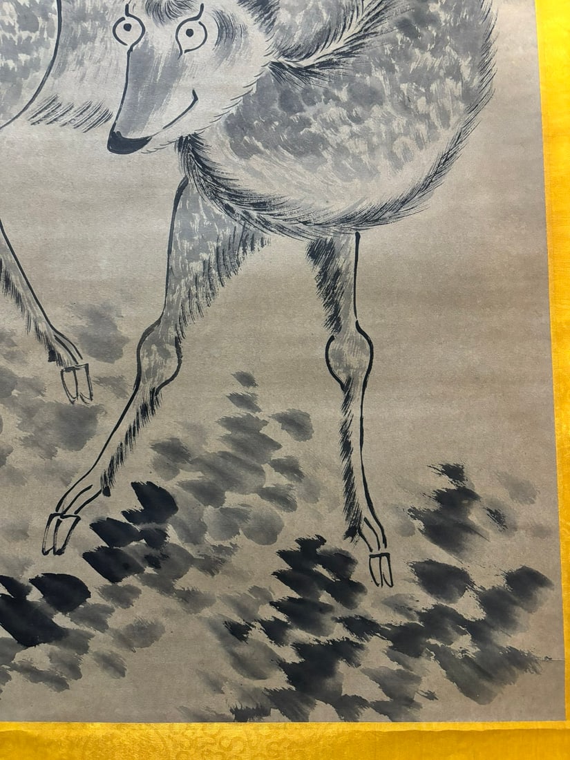 A Chinese Vertical Scroll Ink Painting of Deer on Paper - 8