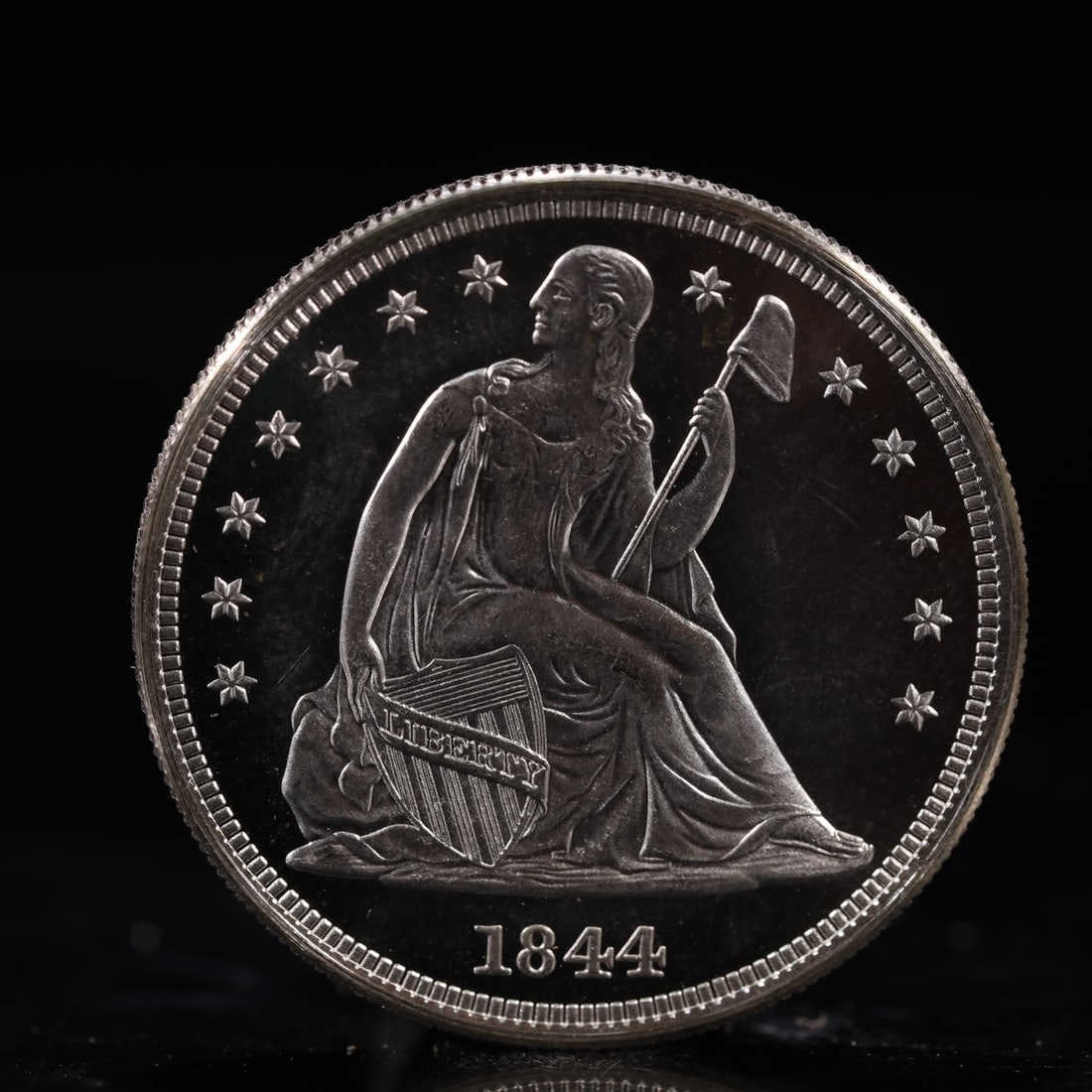 USA One Dollar 1844 Coin: American coin. IN GOD WE TRUST / LIBERTY / 1844 / UNITED STATES OF AMERICA / ONE DOL. Weight:26.9g.