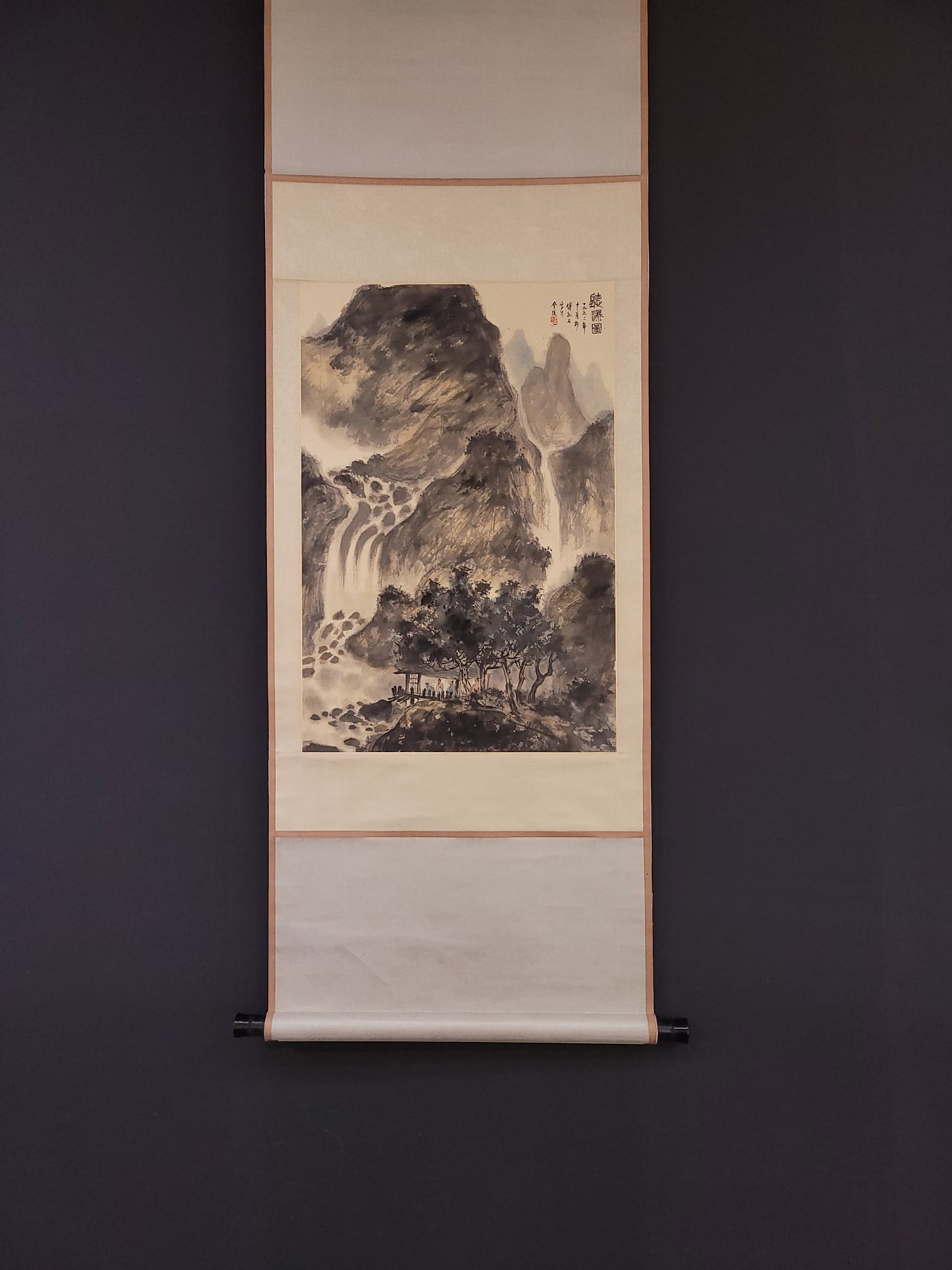 A Chinese Vertical Scroll Ink Painting of Landscape and Figure on Paper (1 of 9)