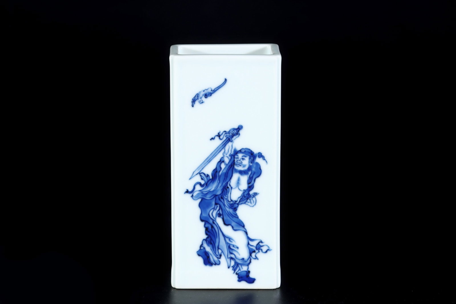 An Exquisite Blue and White Character and Story Pattern Brush Pot,with poem: An Exquisite Blue and White Character and Story Pattern Brush Pot,with poem,the Republic of China,With Mark,Size:5inx2.3in 青花人物故事纹笔筒,