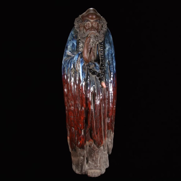 A Huge Shiwan yao Statue of Bodhidharma: A Huge Shiwan yao Statue of Bodhidharma,Qing Dynasty, China,Size:10.2inx12.2inx28in 石湾窑达摩像,中国清代