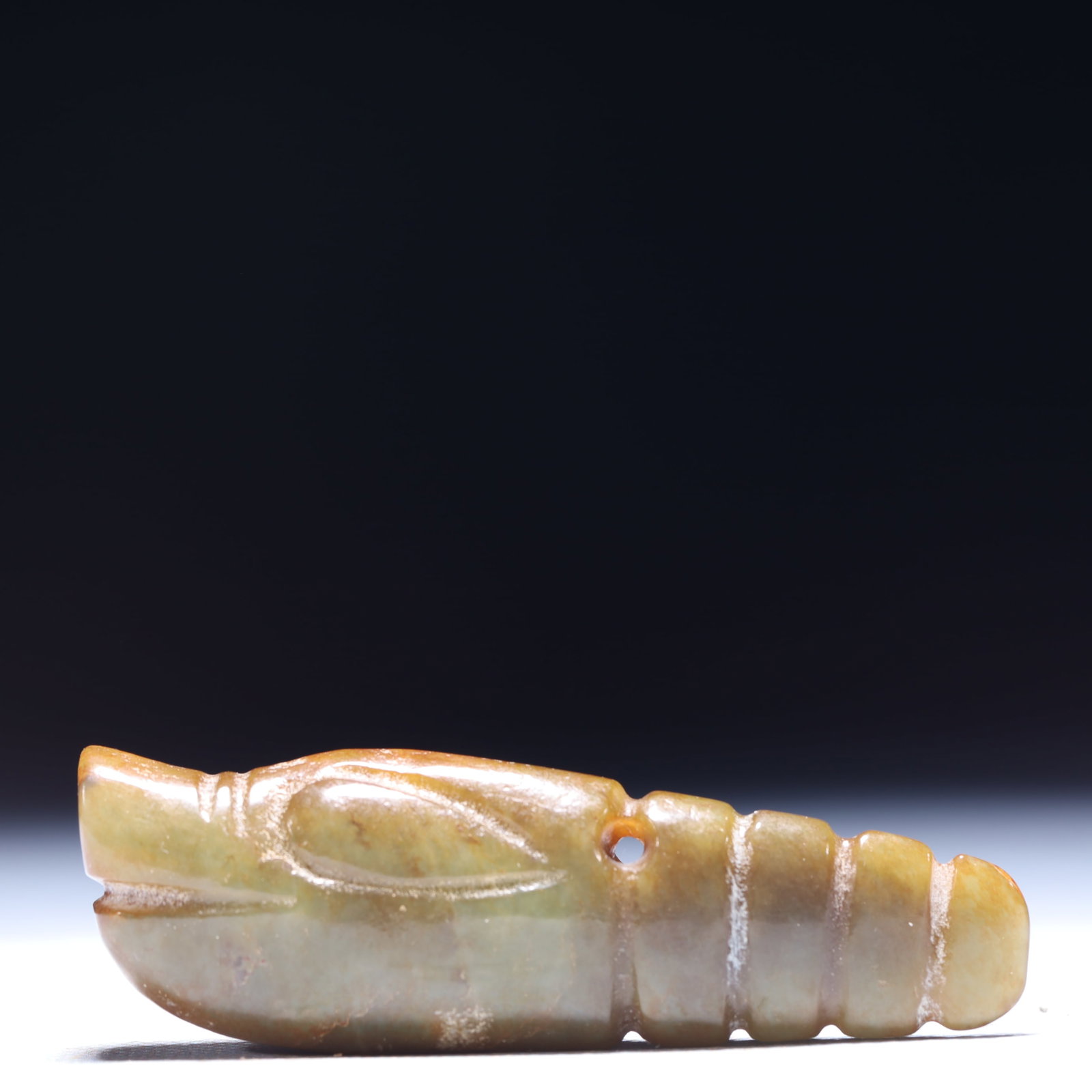 An Archaic Hongshan Culture Greenish Jade Beast-Face Pattern Pendant: An Archaic Hongshan Culture Greenish Jade Beast-Face Pattern Pendant,Ancient Time,China,Size:3.3inx0.6inx1in,Weight:56g 红山文化青白玉兽面纹
