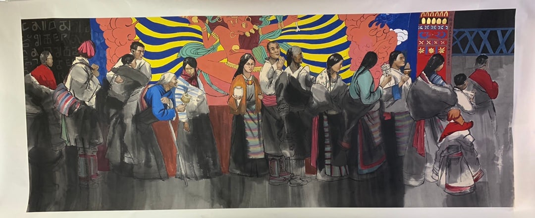 A Chinese Ink Painting of Character and Story on Paper: A Chinese Ink Painting of Character and Story on Paper,Shi Guoliang,Size:70.9inx38.2in 一幅中国水墨人物故事画,史国良