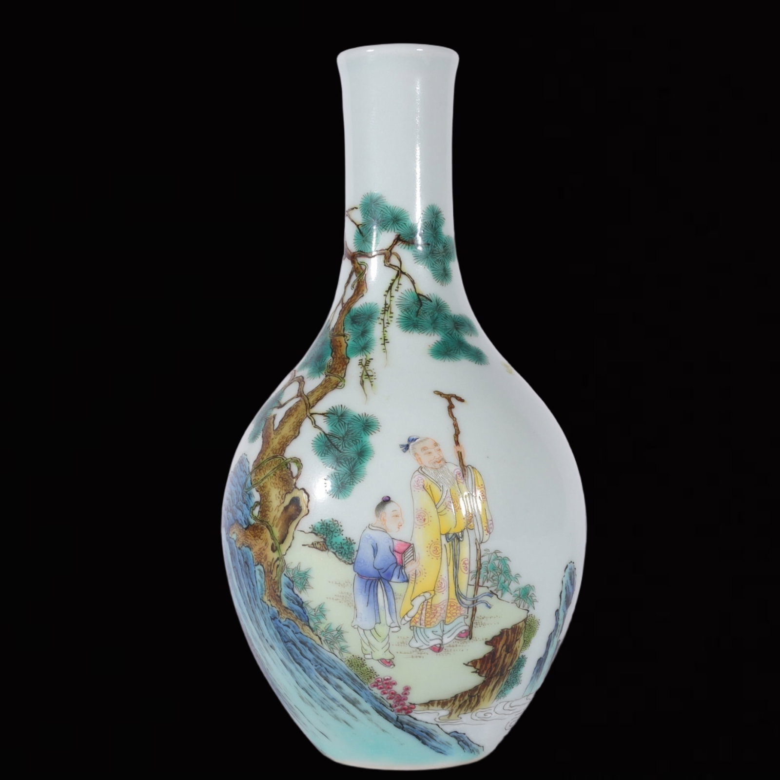 An Exquisite Famille-Rose Character and Story Pattern Vase,with poem: An Exquisite Famille-Rose Character and Story Pattern Vase,with poem,Qing Dynasty,China,Qianlong Six-character Mark,Size:6.7inx3.3in 粉彩人物故事纹瓶,&#