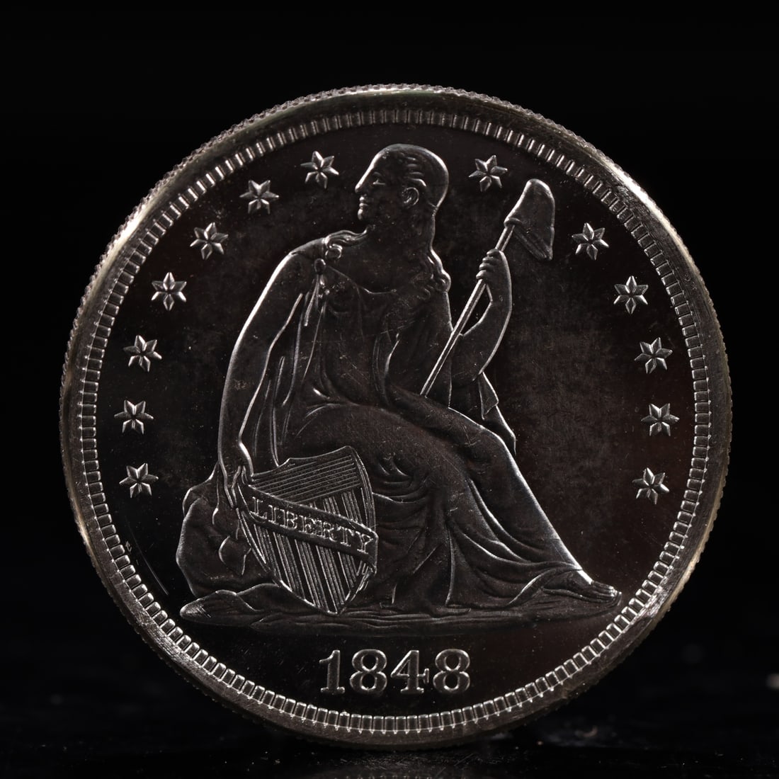 USA One Dollar 1848 Coin: American coin. IN GOD WE TRUST / LIBERTY / 1848 / UNITED STATES OF AMERICA / ONE DOL. Weight:26.9g.