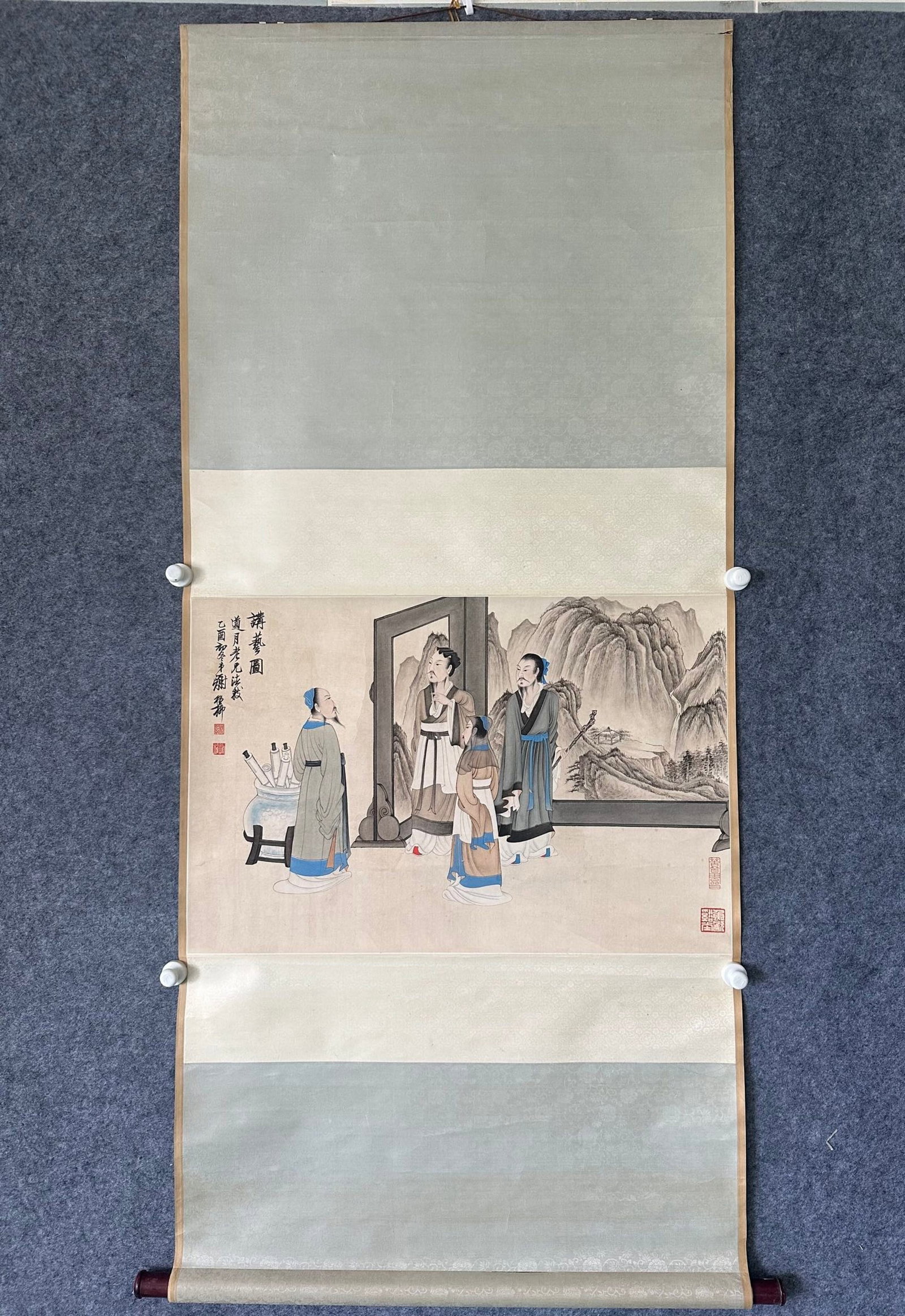A Chinese Vertical Scroll Ink Painting of Character and Story on Paper: A Chinese Vertical Scroll Ink Painting of Character and Story on Paper,Xie Zhiliu,Size:19.5inx29.5in 一幅中国水墨人物故事画立