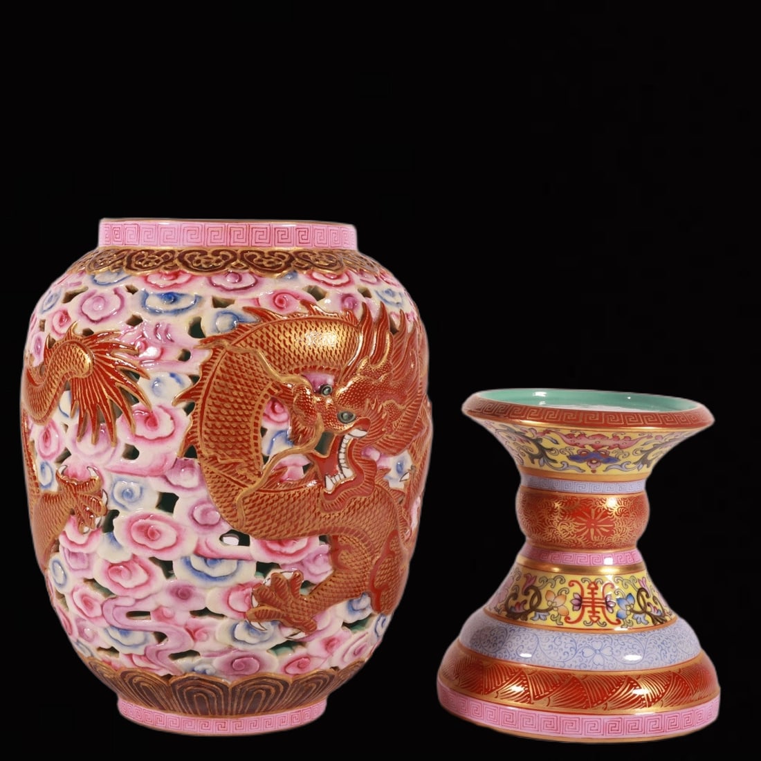 An Exquisite Enamel Auspicious Cloud and Dragon Pattern Candlestick - 7