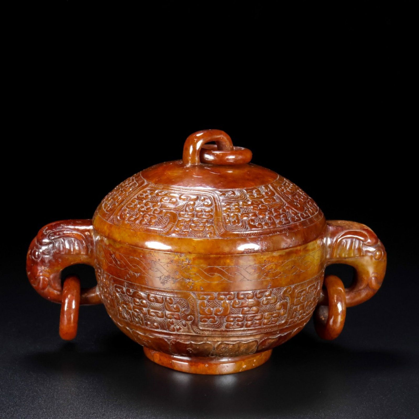 An Archaic Gaogu yu Double-Ears Bowl: An Archaic Gaogu yu Double-Ears Bowl,Ancient Time, China, Size:6.3inx3.9inx3.9in, Weight:705g 高古玉双耳碗,中国远古时期,